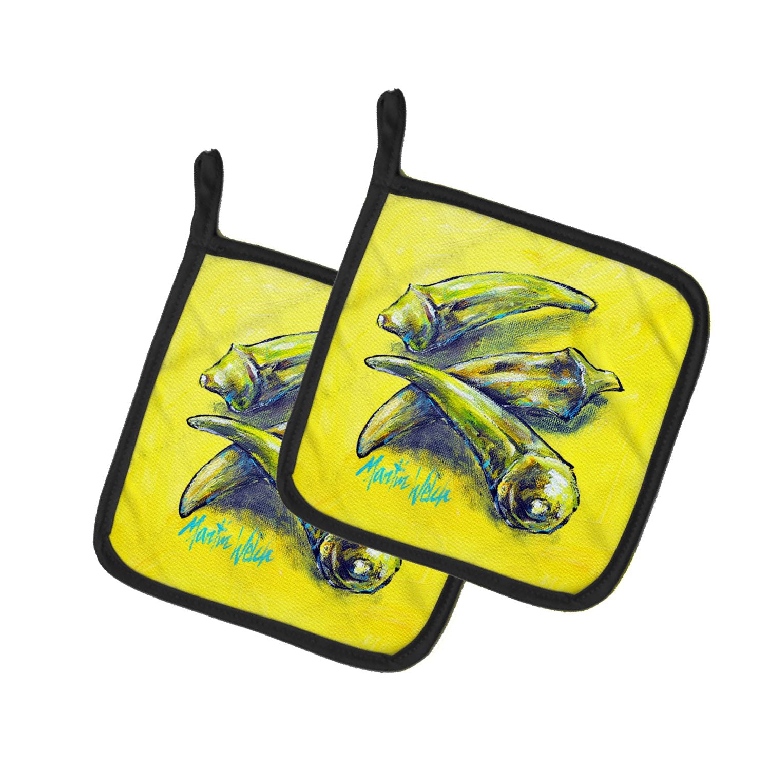 Three to Get Ready Okra Pair of Pot Holders Kitchen Heat Resistant Pot Holders Sets Oven Hot Pads for Cooking Baking BBQ, 7 1/2 