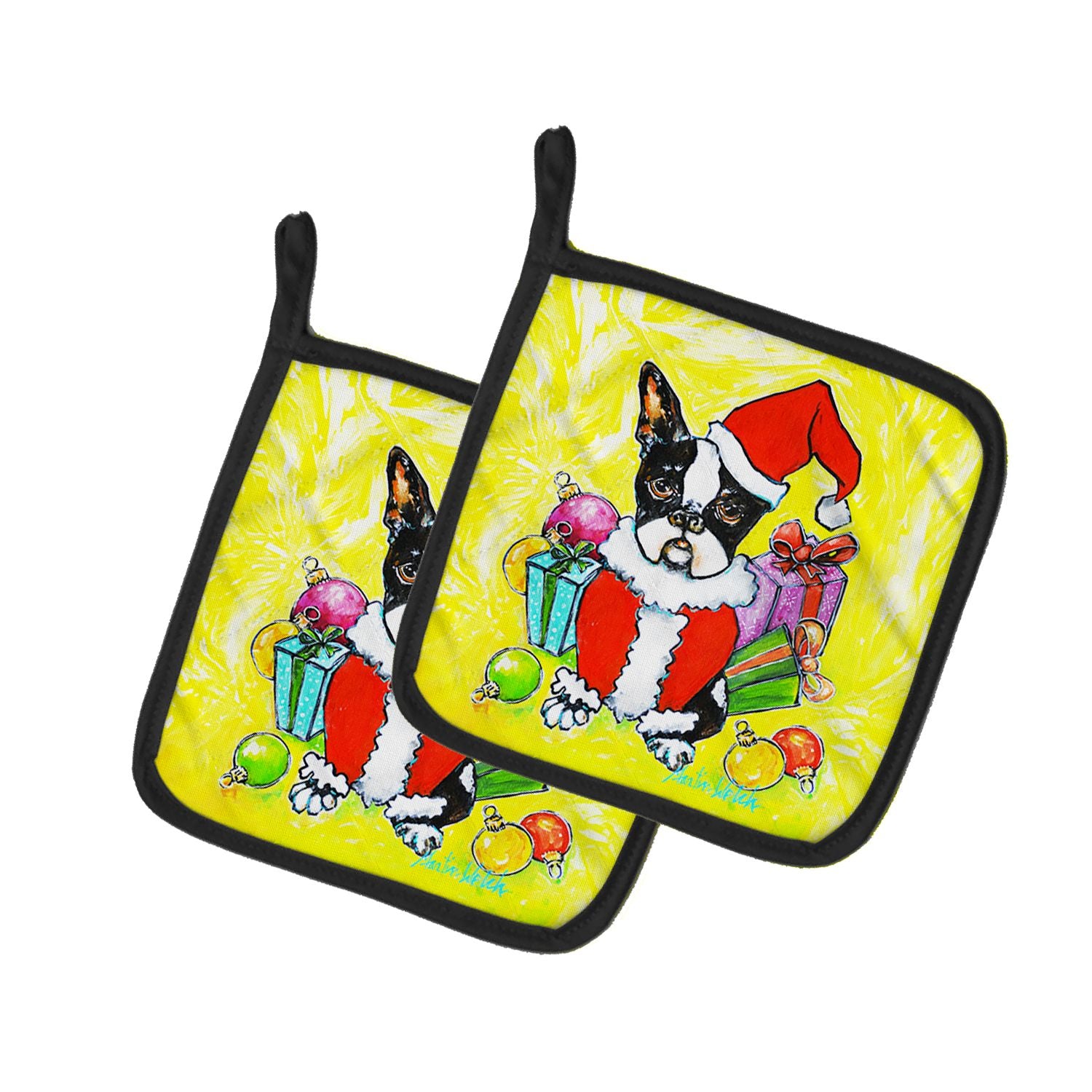 Boston Terrier Stinker That Stole Christmas Pair of Pot Holders Kitchen Heat Resistant Pot Holders Sets Oven Hot Pads for Cookin