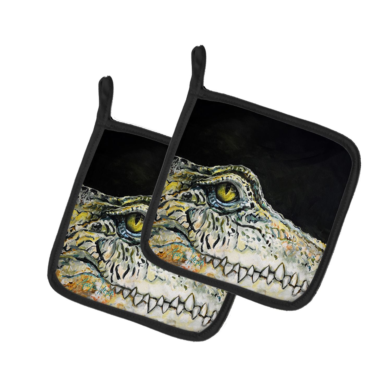 Bite Me Alligator Pair of Pot Holders Kitchen Heat Resistant Pot Holders Sets Oven Hot Pads for Cooking Baking BBQ, 7 1/2 x 7 1/
