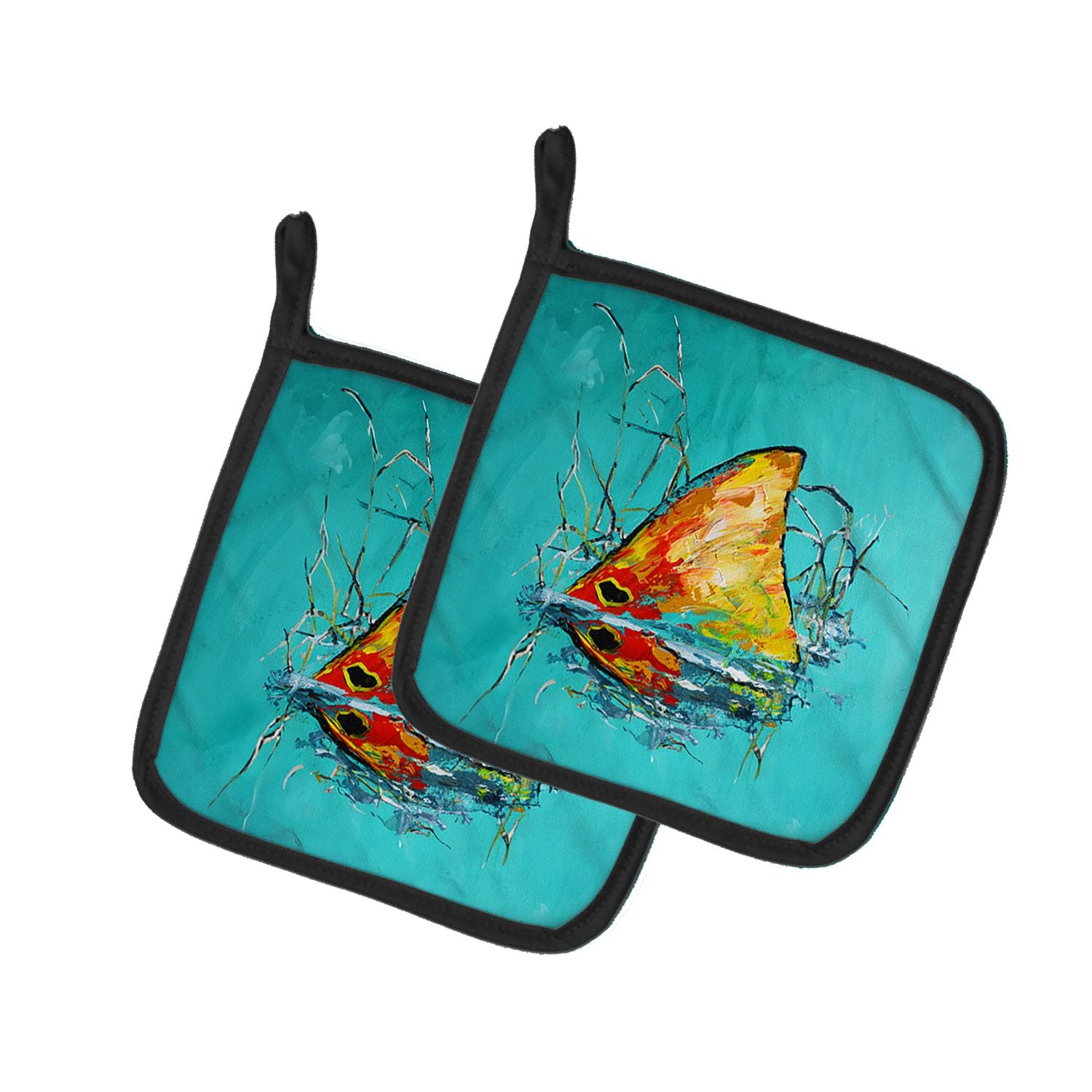 In The Marsh Red Fish Pair of Pot Holders Kitchen Heat Resistant Pot Holders Sets Oven Hot Pads for Cooking Baking BBQ, 7 1/2 x 