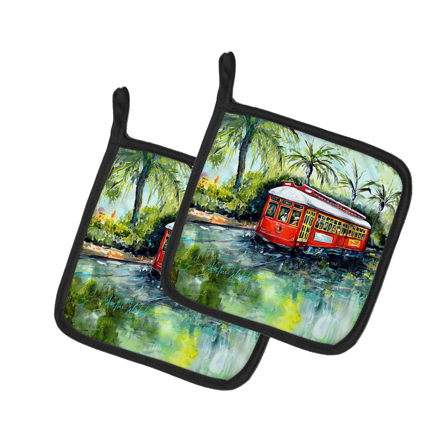 Little Red Street Car Pair of Pot Holders Kitchen Heat Resistant Pot Holders Sets Oven Hot Pads for Cooking Baking BBQ, 7 1/2 x 