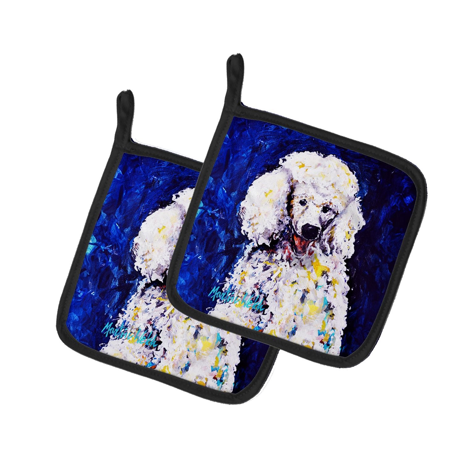 Louie White Poodle Pair of Pot Holders Kitchen Heat Resistant Pot Holders Sets Oven Hot Pads for Cooking Baking BBQ, 7 1/2 x 7 1