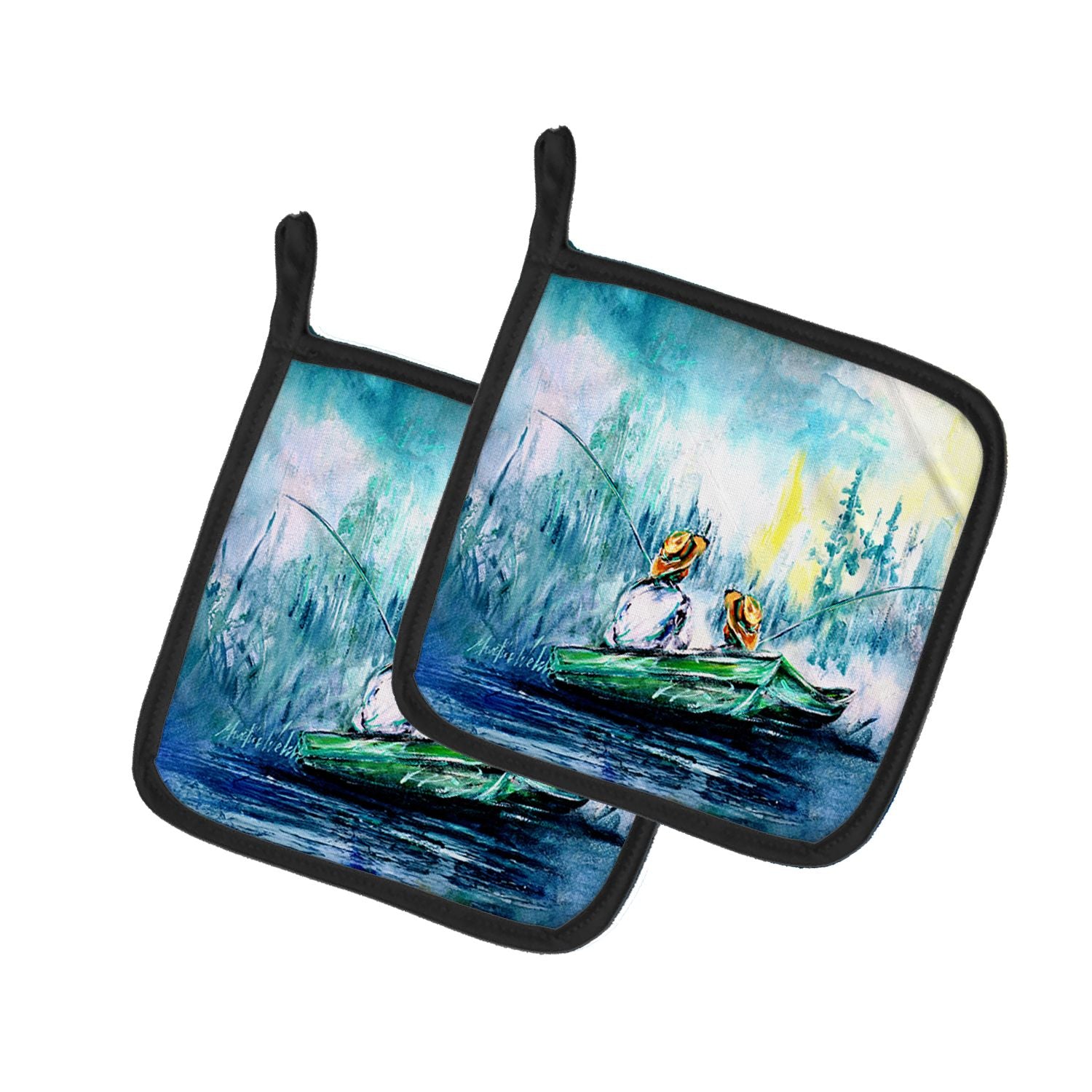 Fishing On The Bayou Pair of Pot Holders Kitchen Heat Resistant Pot Holders Sets Oven Hot Pads for Cooking Baking BBQ, 7 1/2 x 7