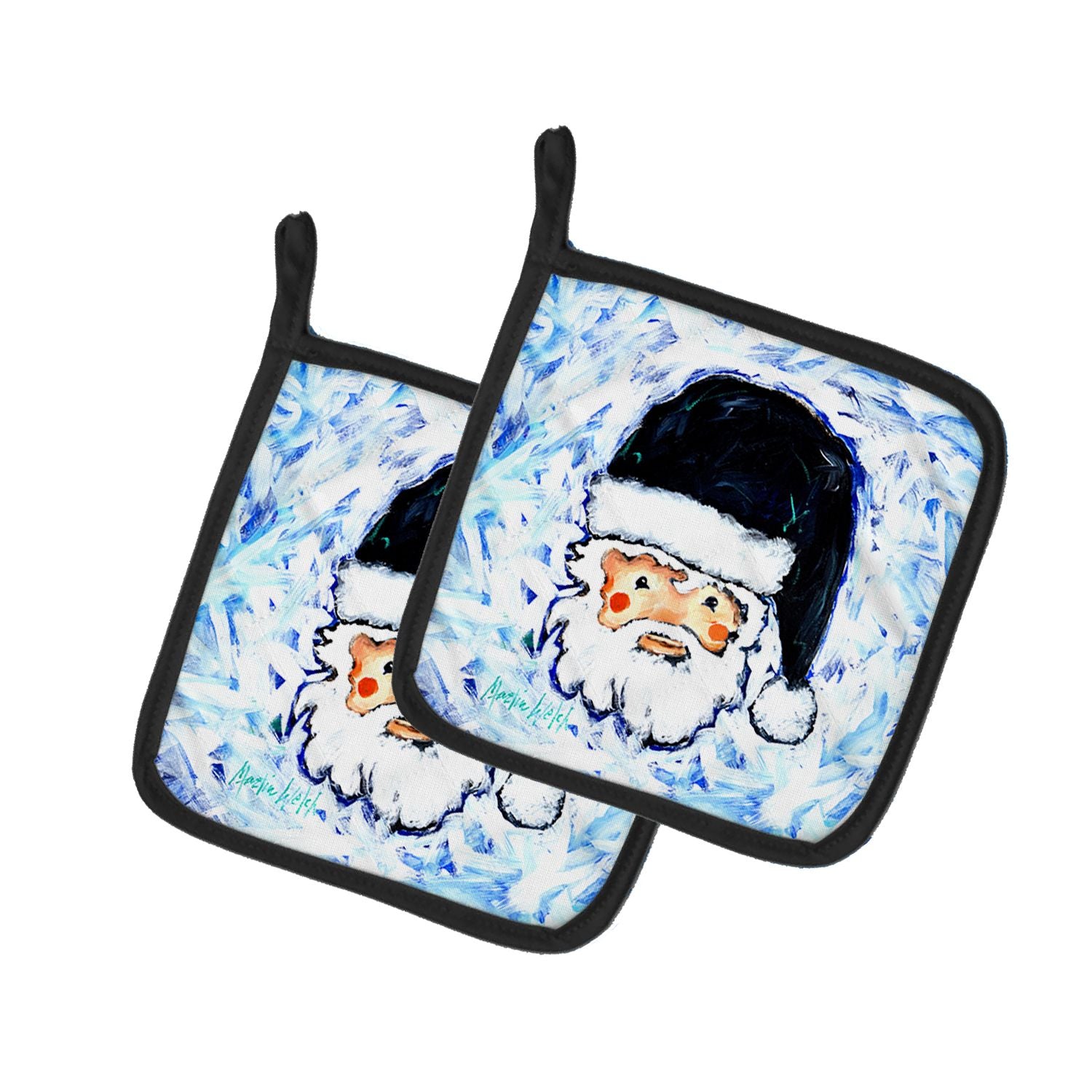 Novena Blue Santa Claus Pair of Pot Holders Kitchen Heat Resistant Pot Holders Sets Oven Hot Pads for Cooking Baking BBQ, 7 1/2 