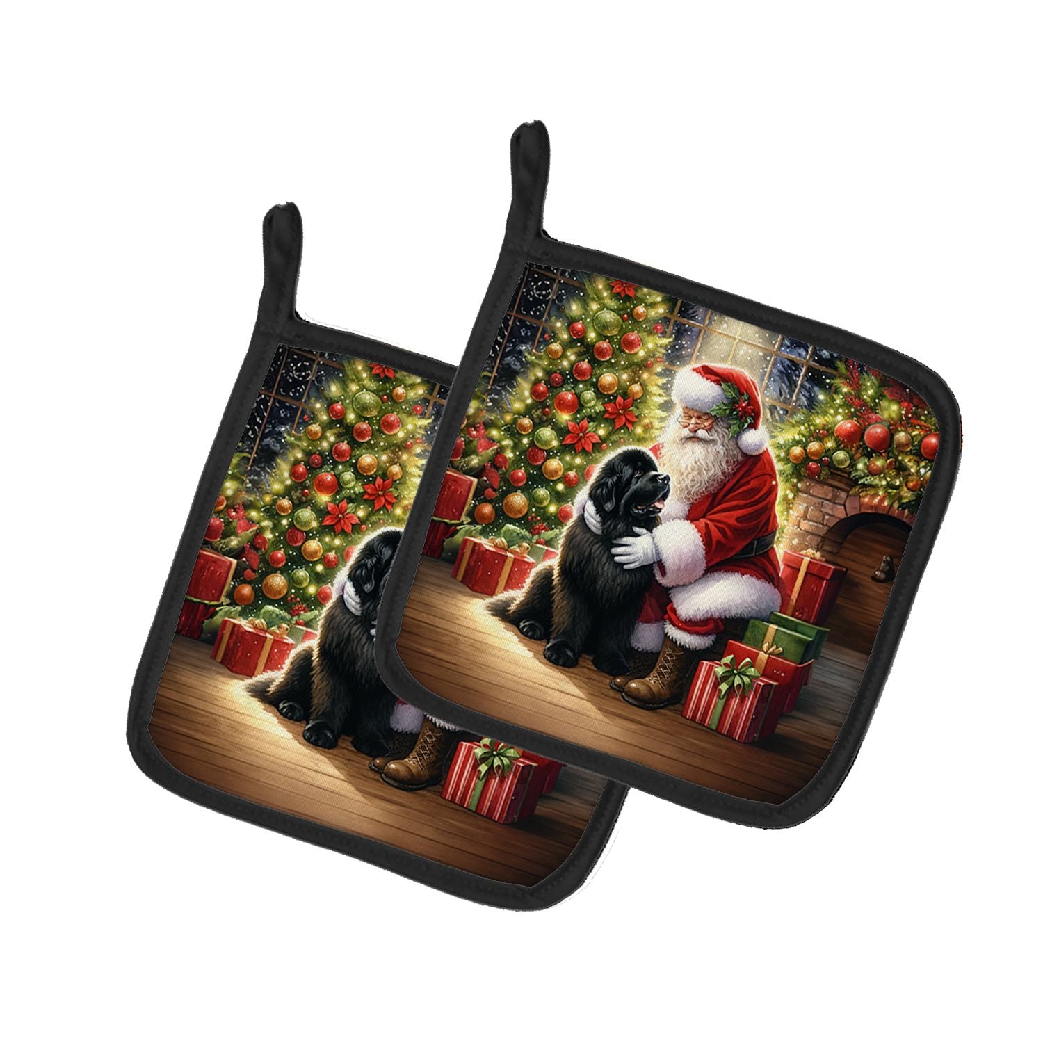 Newfoundland and Santa Claus Pair of Pot Holders Kitchen Heat Resistant Pot Holders Sets Oven Hot Pads for Cooking Baking BBQ, 7