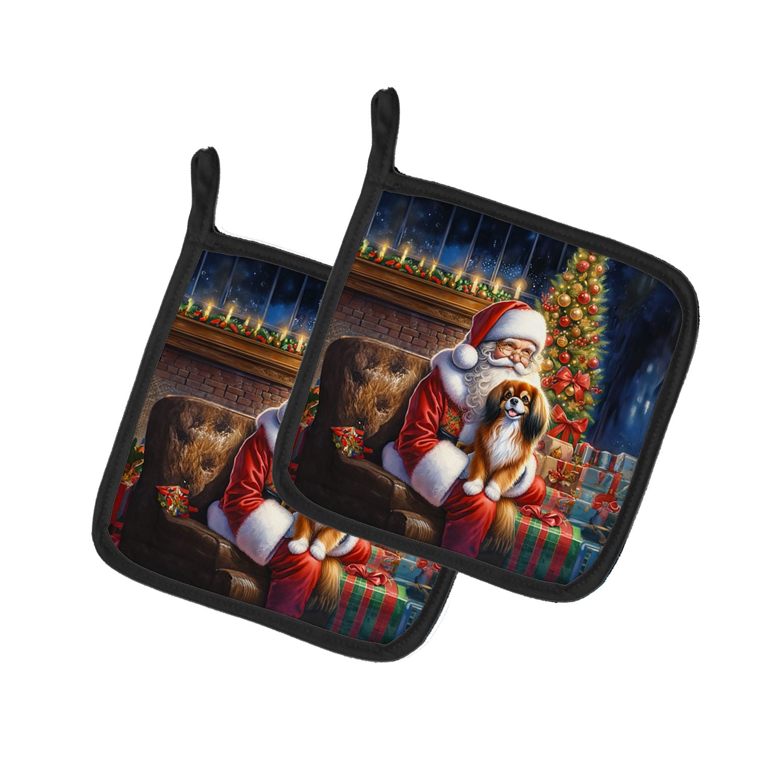 Tibetan Spaniel and Santa Claus Pair of Pot Holders Kitchen Heat Resistant Pot Holders Sets Oven Hot Pads for Cooking Baking BBQ