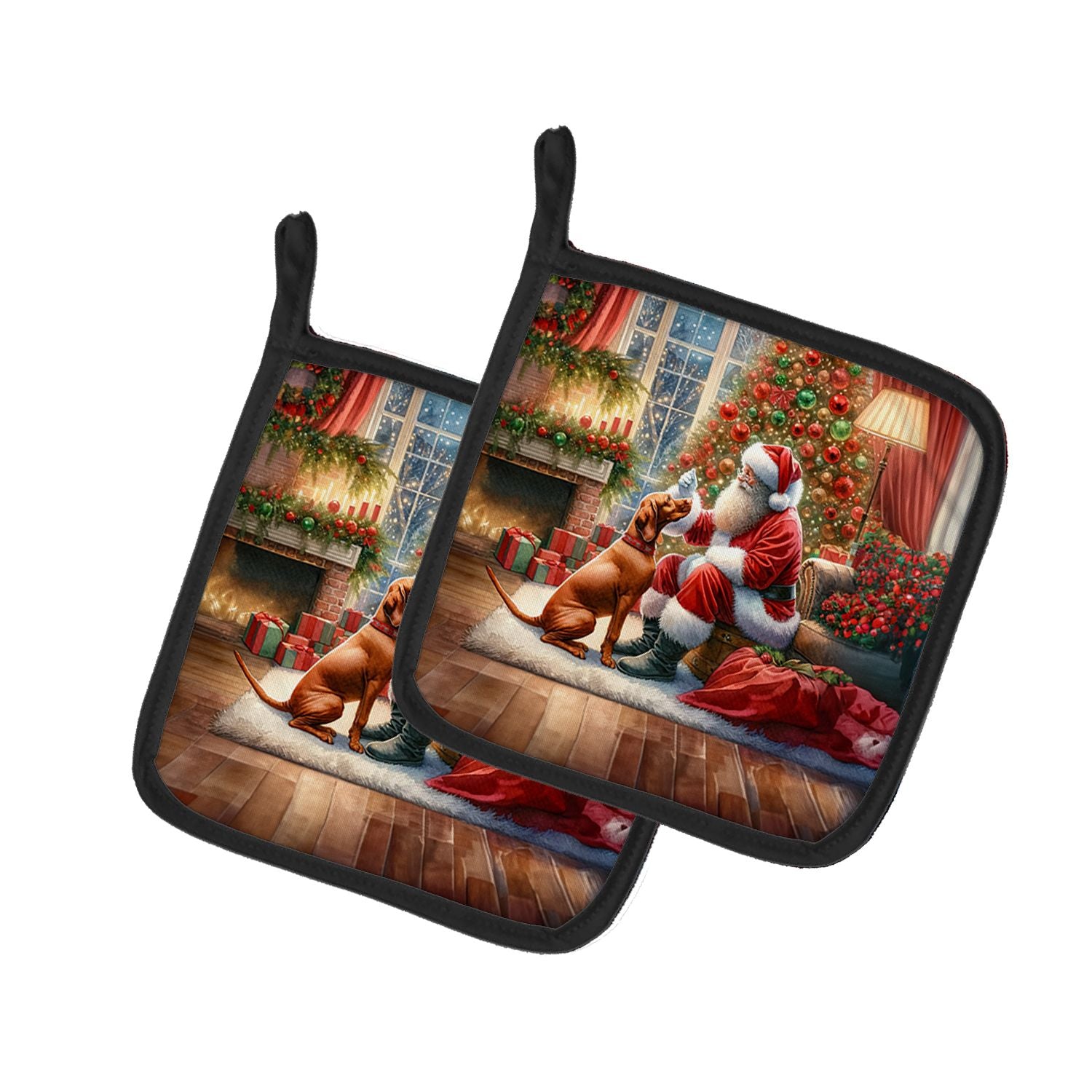 Vizsla and Santa Claus Pair of Pot Holders Kitchen Heat Resistant Pot Holders Sets Oven Hot Pads for Cooking Baking BBQ, 7 1/2 x