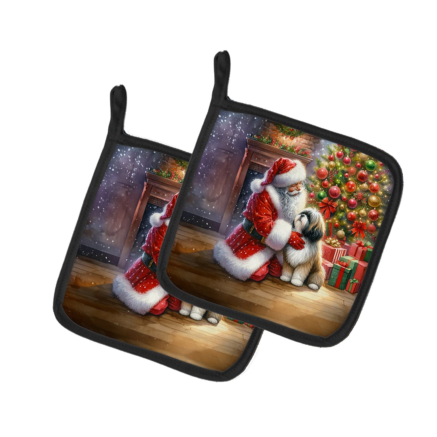 Lhasa Apso and Santa Claus Pair of Pot Holders Kitchen Heat Resistant Pot Holders Sets Oven Hot Pads for Cooking Baking BBQ, 7 1