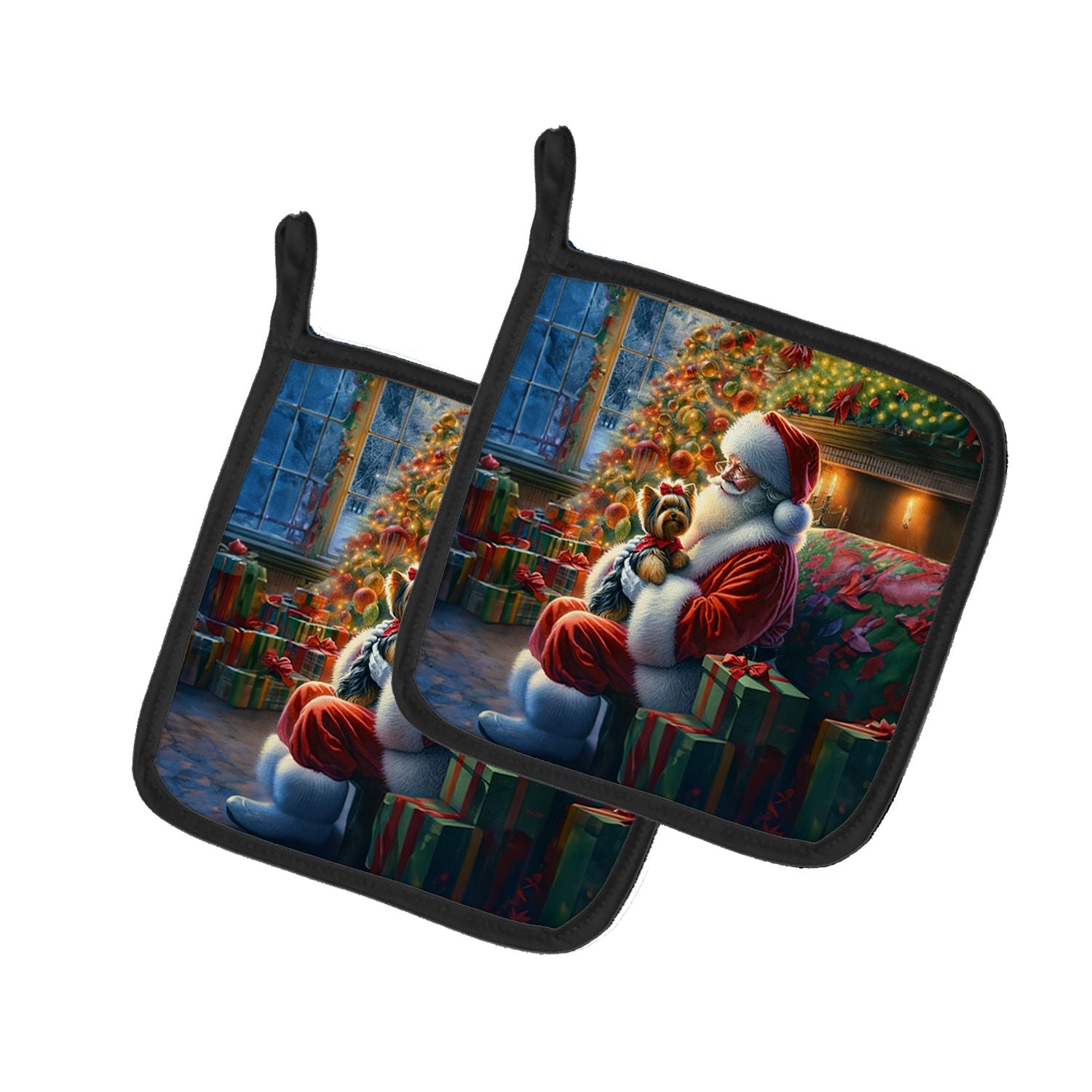 Yorkshire Terrier Yorkie and Santa Claus Pair of Pot Holders Kitchen Heat Resistant Pot Holders Sets Oven Hot Pads for Cooking B