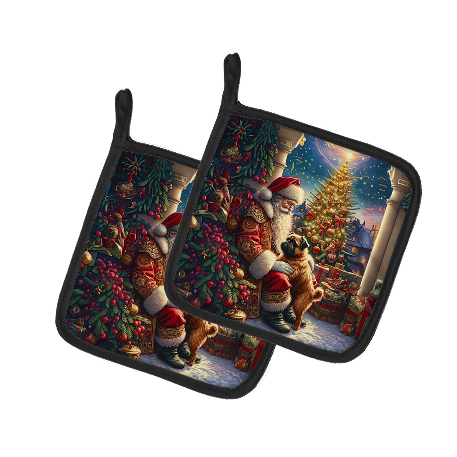 Brussels Griffon and Santa Claus Pair of Pot Holders Kitchen Heat Resistant Pot Holders Sets Oven Hot Pads for Cooking Baking BB