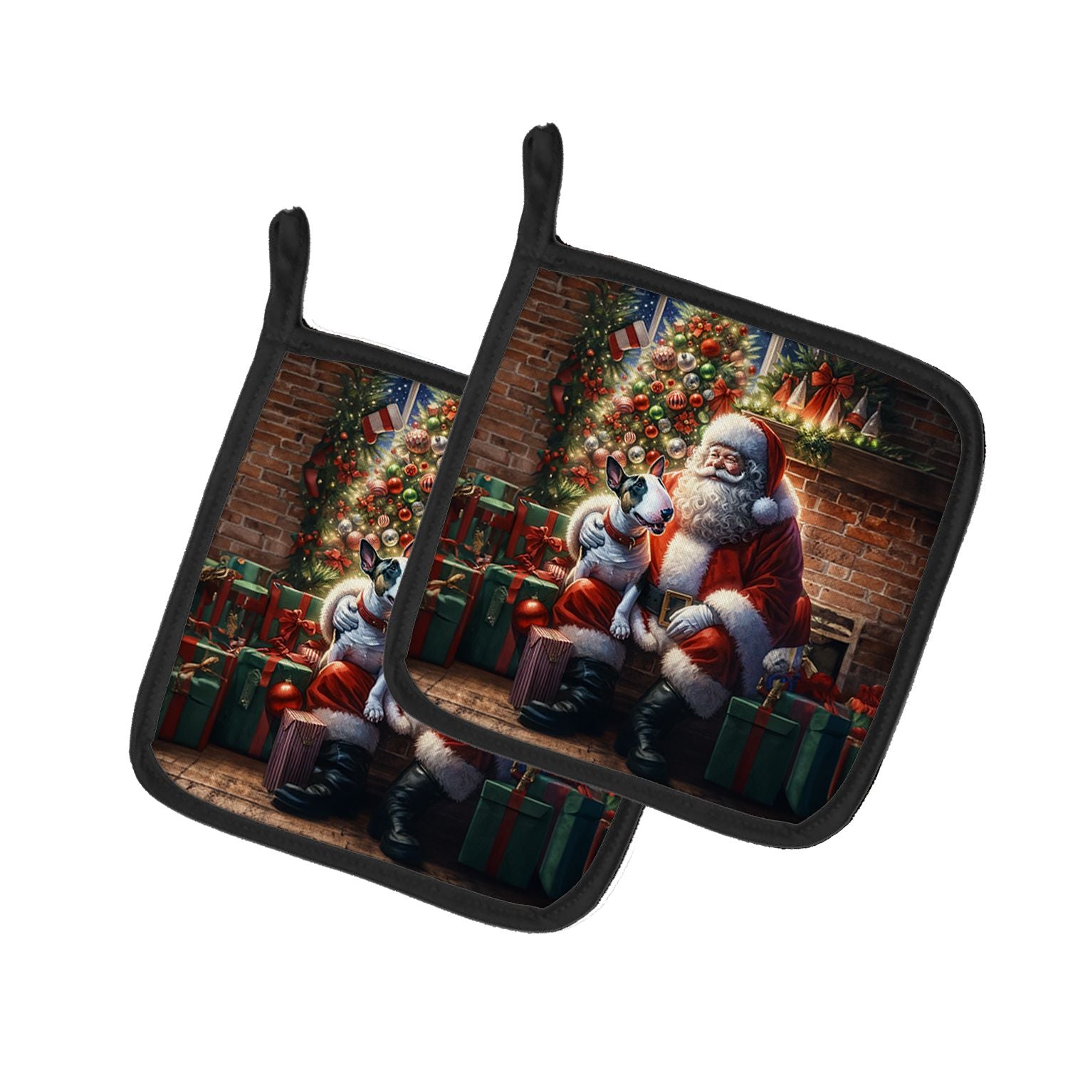 NEW English Bull Terrier and Santa Claus Pair of Pot Holders Kitchen Heat Resistant Pot Holders Sets Oven Hot Pads for Cooking B