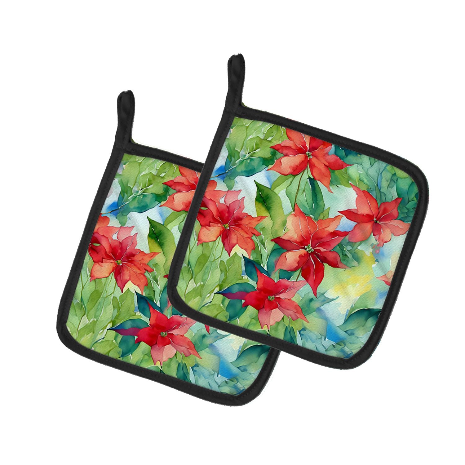 Poinsettias in Watercolor Pair of Pot Holders Kitchen Heat Resistant Pot Holders Sets Oven Hot Pads for Cooking Baking BBQ, 7 1/