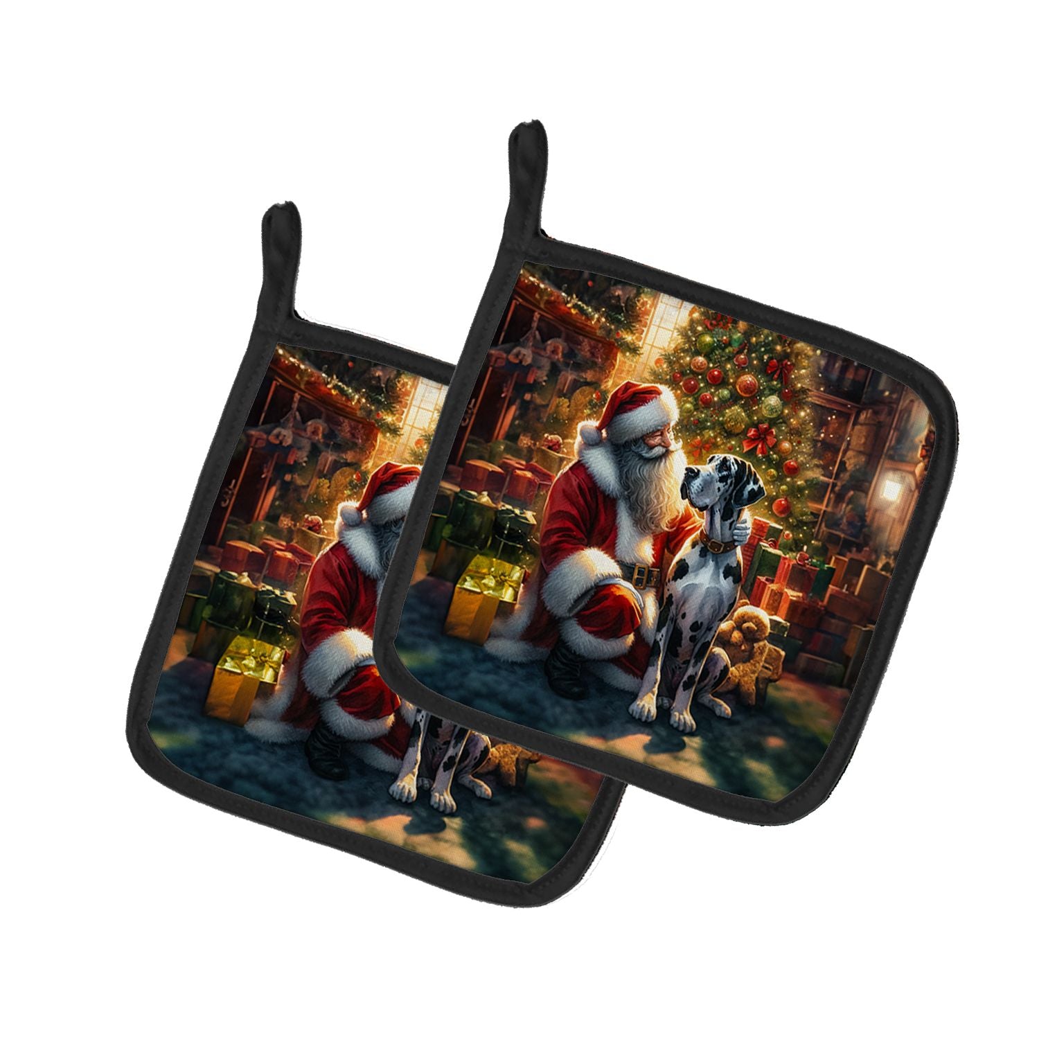 Great Dane and Santa Claus Pair of Pot Holders Kitchen Heat Resistant Pot Holders Sets Oven Hot Pads for Cooking Baking BBQ, 7 1
