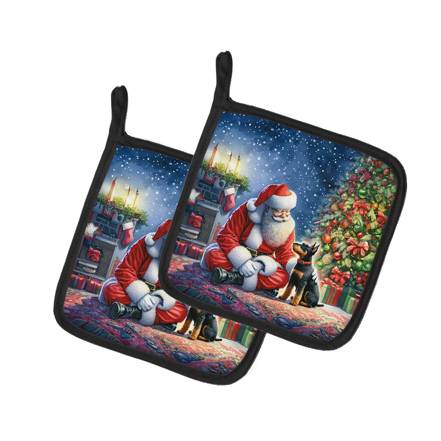 Manchester Terrier and Santa Claus Pair of Pot Holders Kitchen Heat Resistant Pot Holders Sets Oven Hot Pads for Cooking Baking 
