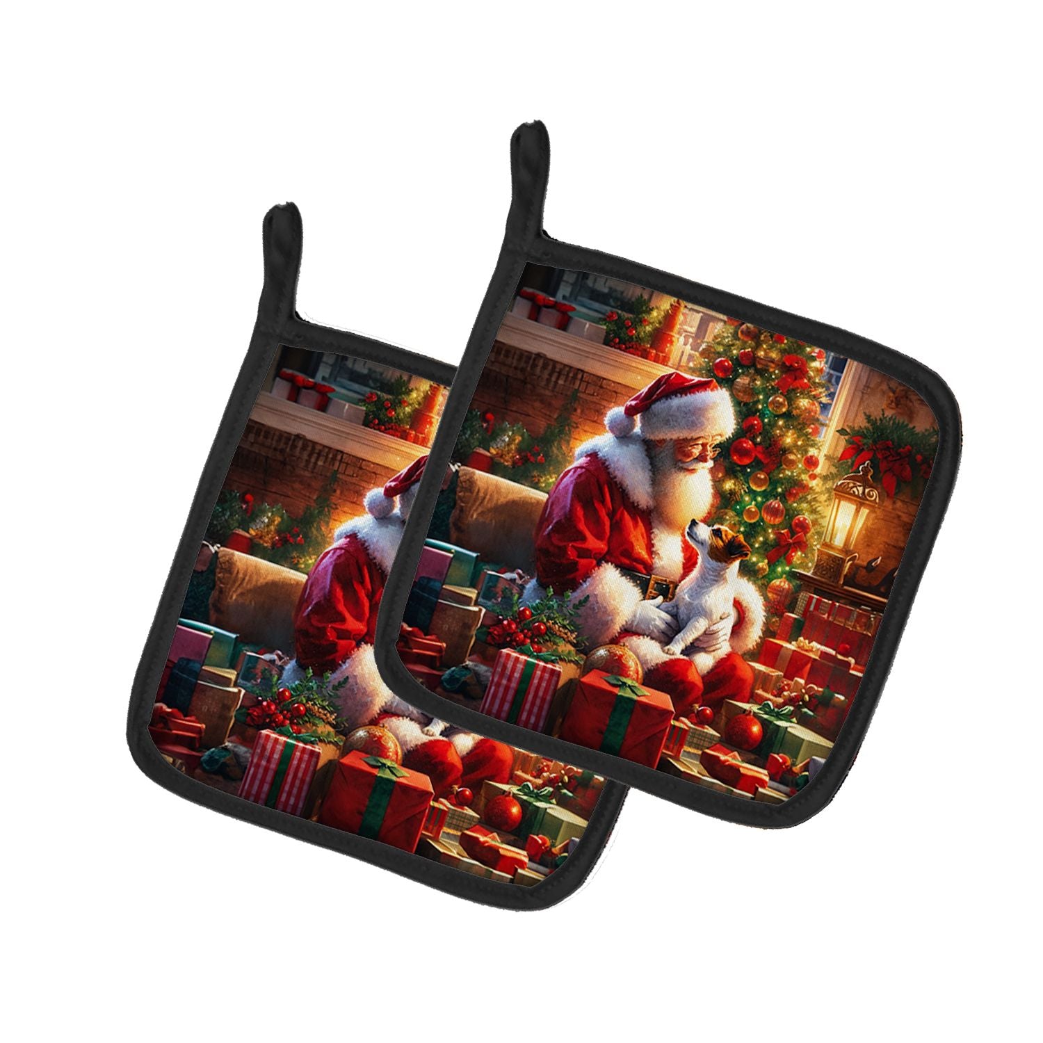 Jack Russell Terrier and Santa Claus Pair of Pot Holders Kitchen Heat Resistant Pot Holders Sets Oven Hot Pads for Cooking Bakin