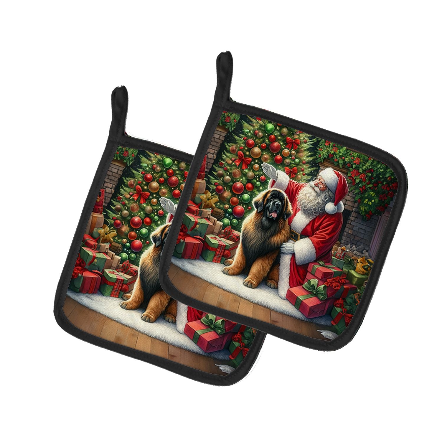 Leonberger and Santa Claus Pair of Pot Holders Kitchen Heat Resistant Pot Holders Sets Oven Hot Pads for Cooking Baking BBQ, 7 1