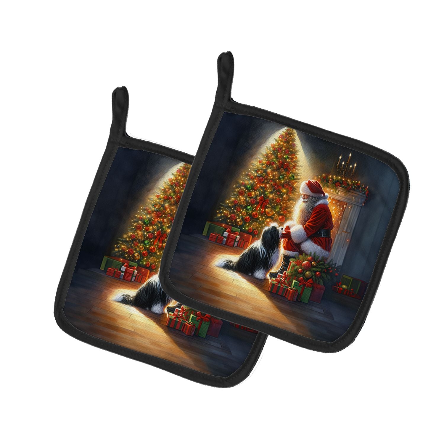 Tibetan Terrier and Santa Claus Pair of Pot Holders Kitchen Heat Resistant Pot Holders Sets Oven Hot Pads for Cooking Baking BBQ