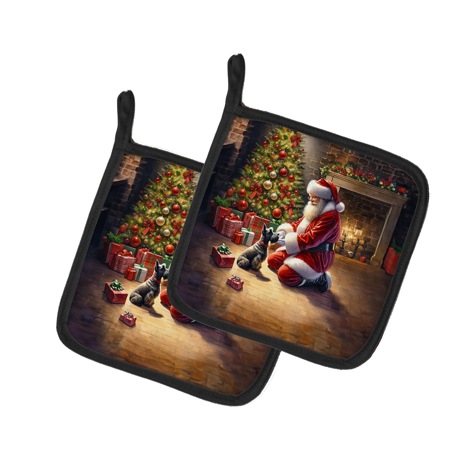 Scottish Terrier and Santa Claus Pair of Pot Holders Kitchen Heat Resistant Pot Holders Sets Oven Hot Pads for Cooking Baking BB