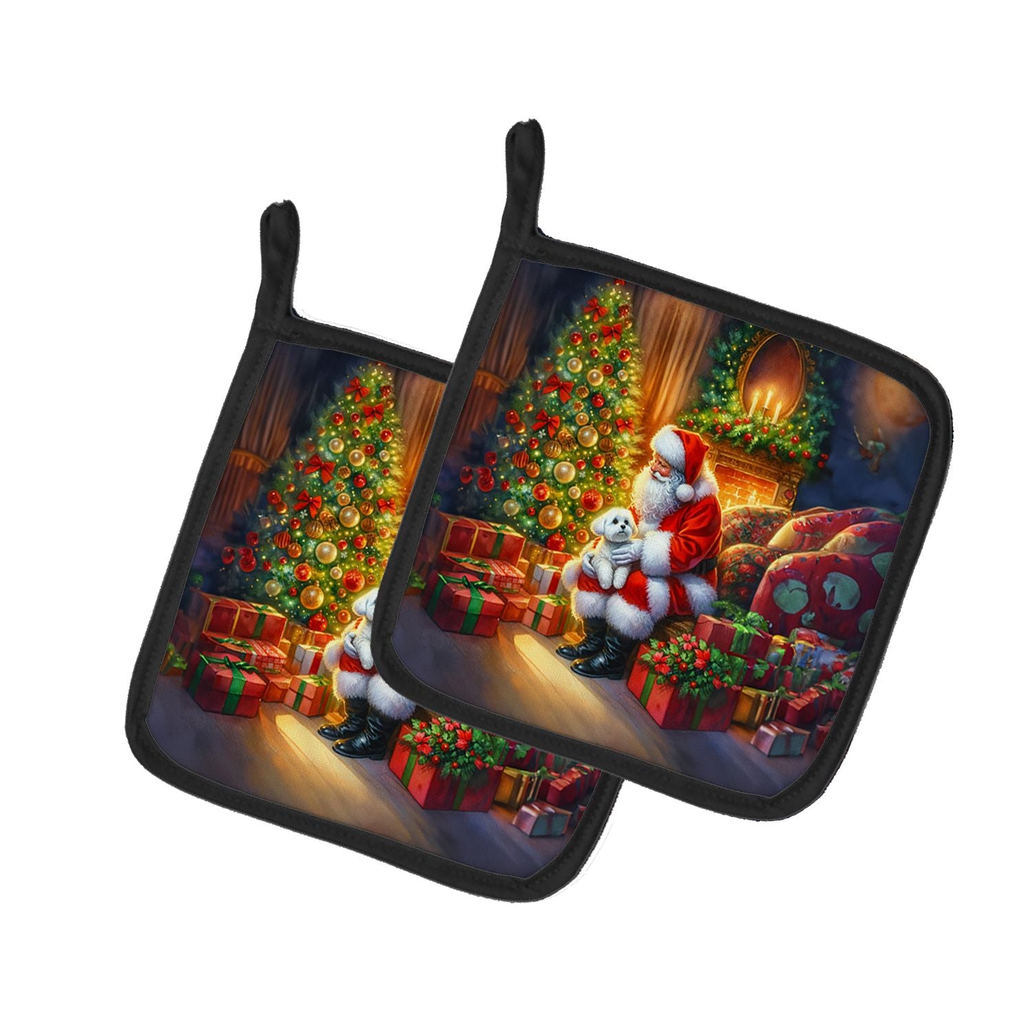 Maltese and Santa Claus Pair of Pot Holders Kitchen Heat Resistant Pot Holders Sets Oven Hot Pads for Cooking Baking BBQ, 7 1/2 
