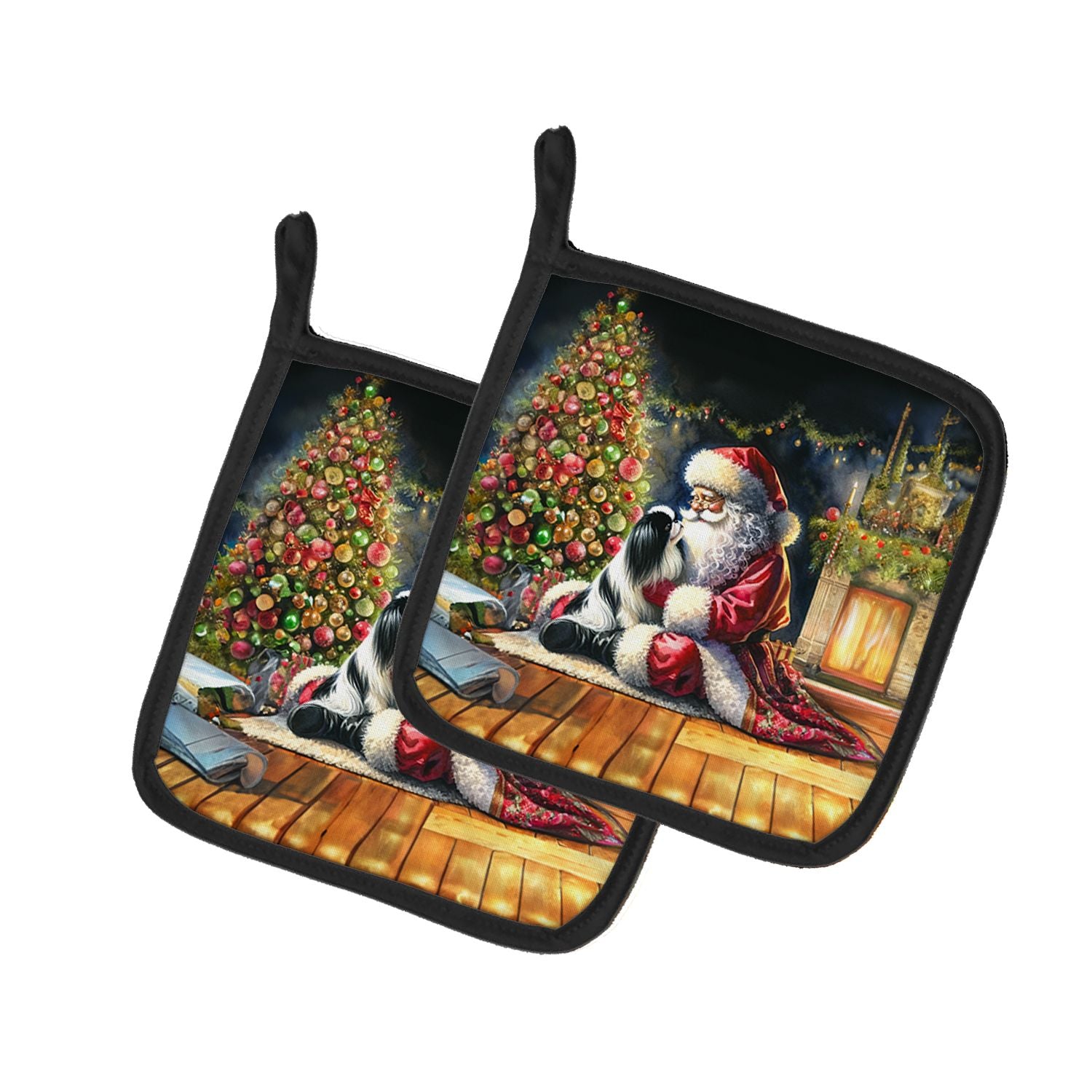 Japanese Chin and Santa Claus Pair of Pot Holders Kitchen Heat Resistant Pot Holders Sets Oven Hot Pads for Cooking Baking BBQ, 