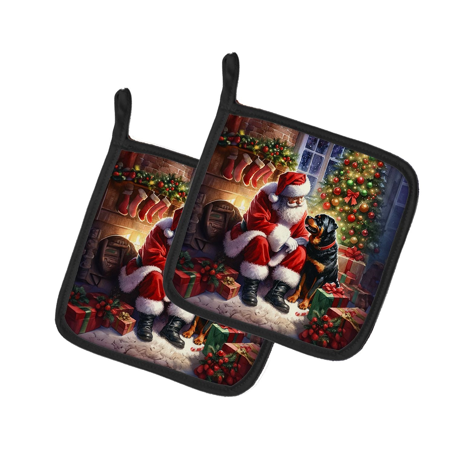 Rottweiler and Santa Claus Pair of Pot Holders Kitchen Heat Resistant Pot Holders Sets Oven Hot Pads for Cooking Baking BBQ, 7 1