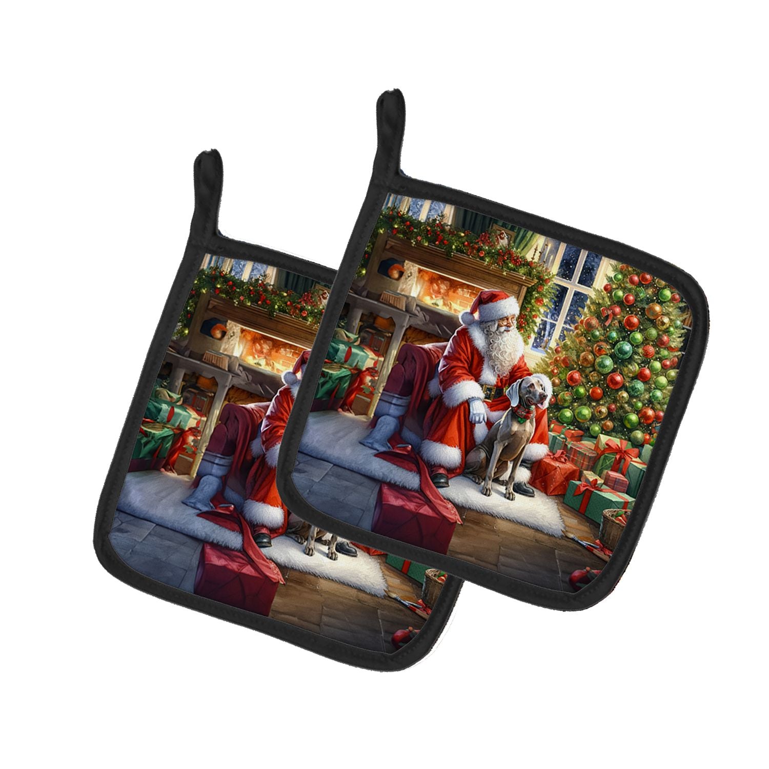 Weimaraner and Santa Claus Pair of Pot Holders Kitchen Heat Resistant Pot Holders Sets Oven Hot Pads for Cooking Baking BBQ, 7 1