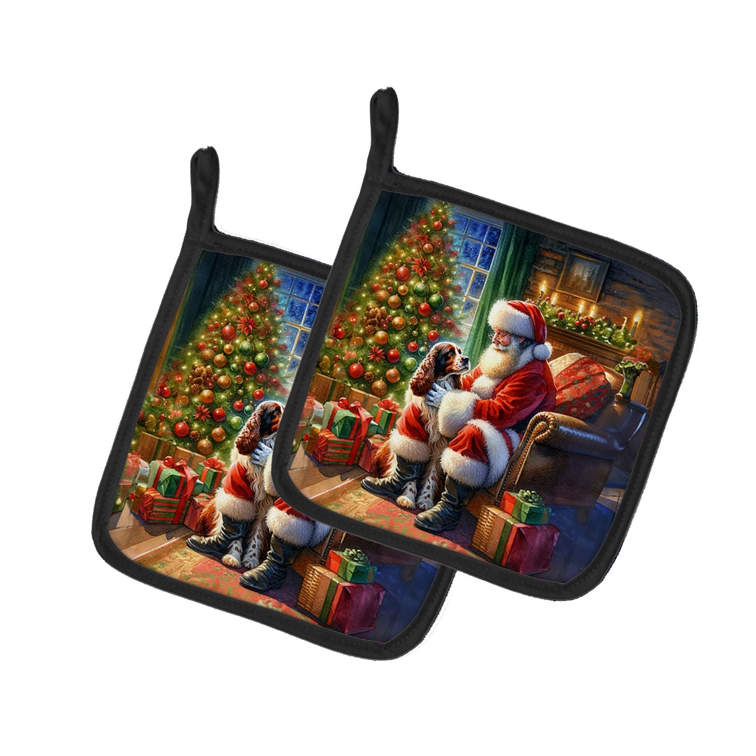 Welsh Springer Spaniel and Santa Claus Pair of Pot Holders Kitchen Heat Resistant Pot Holders Sets Oven Hot Pads for Cooking Bak