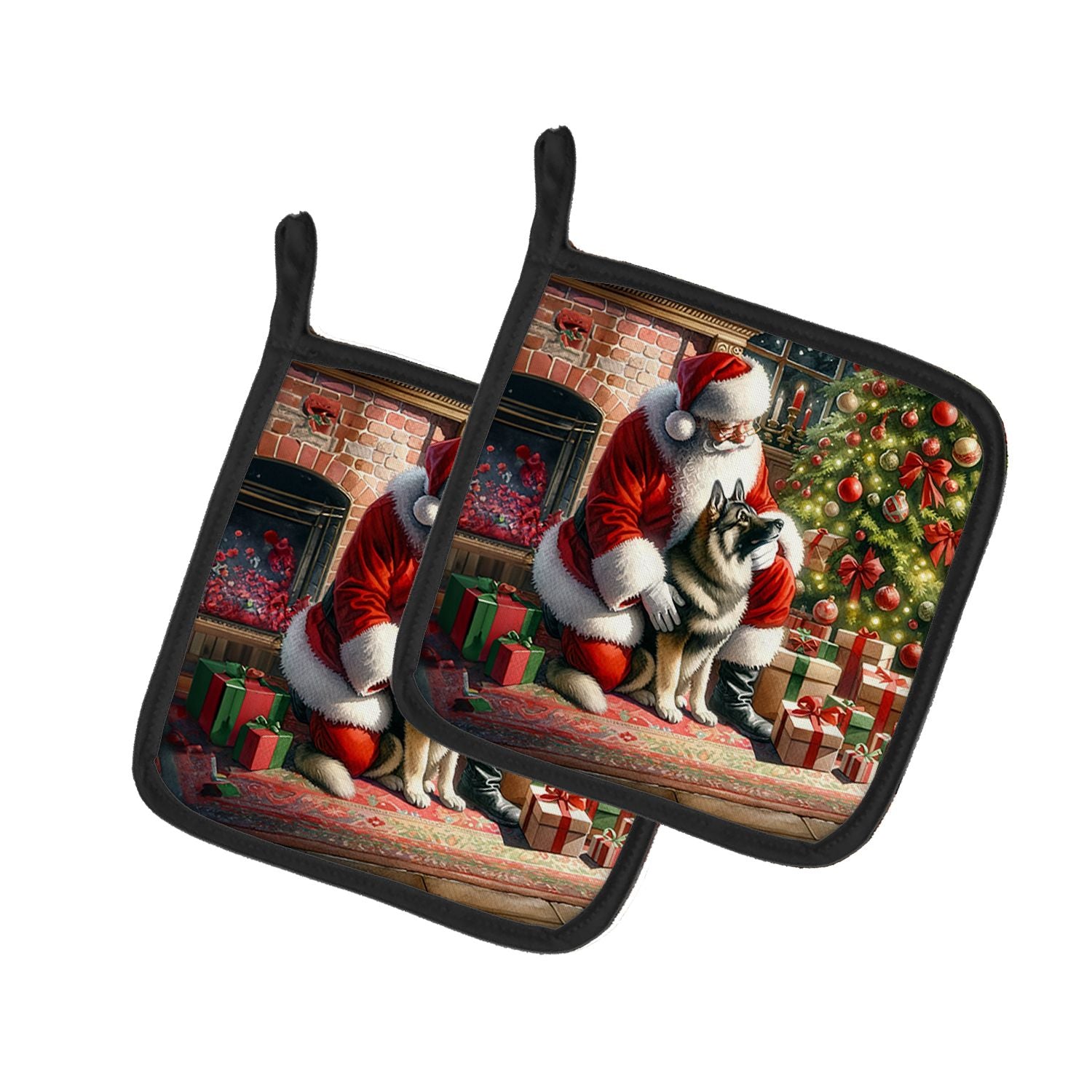Norwegian Elkhound and Santa Claus Pair of Pot Holders Kitchen Heat Resistant Pot Holders Sets Oven Hot Pads for Cooking Baking 