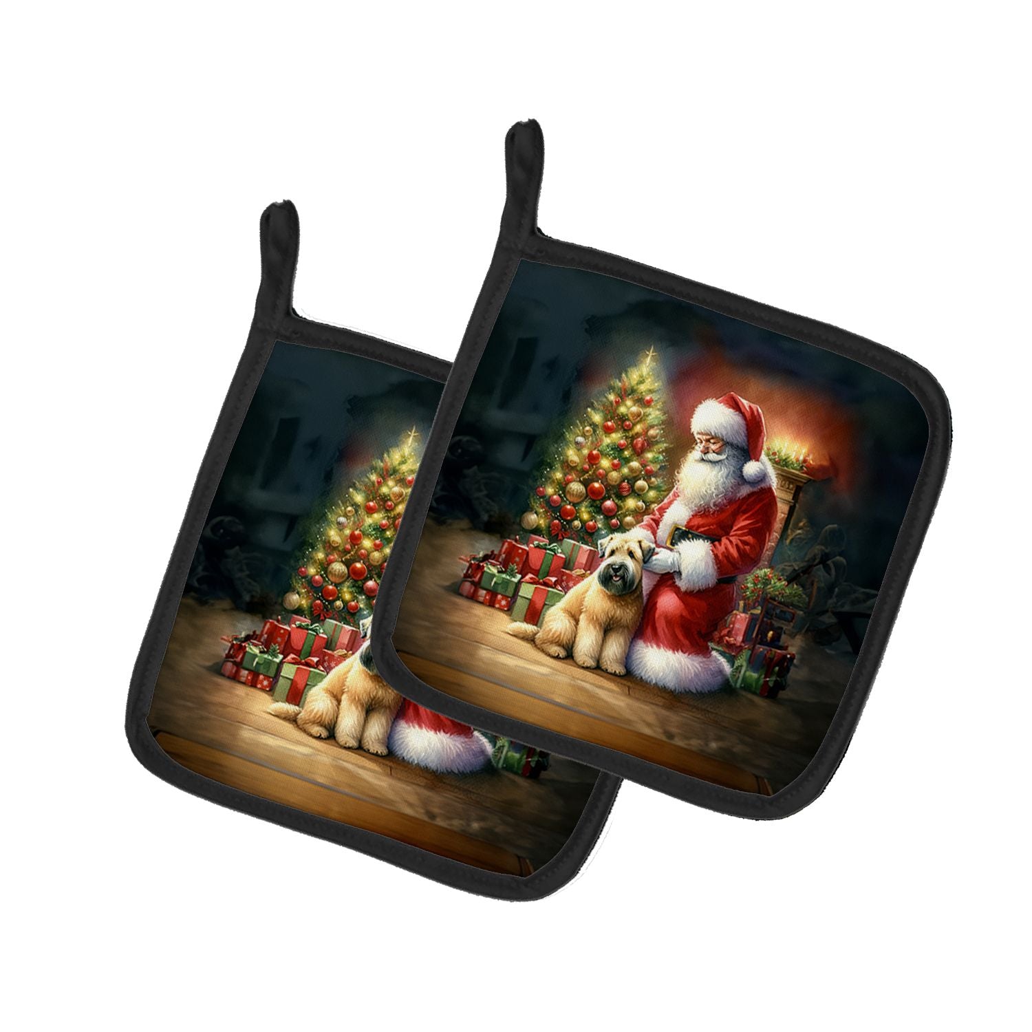 Wheaten Terrier and Santa Claus Pair of Pot Holders Kitchen Heat Resistant Pot Holders Sets Oven Hot Pads for Cooking Baking BBQ