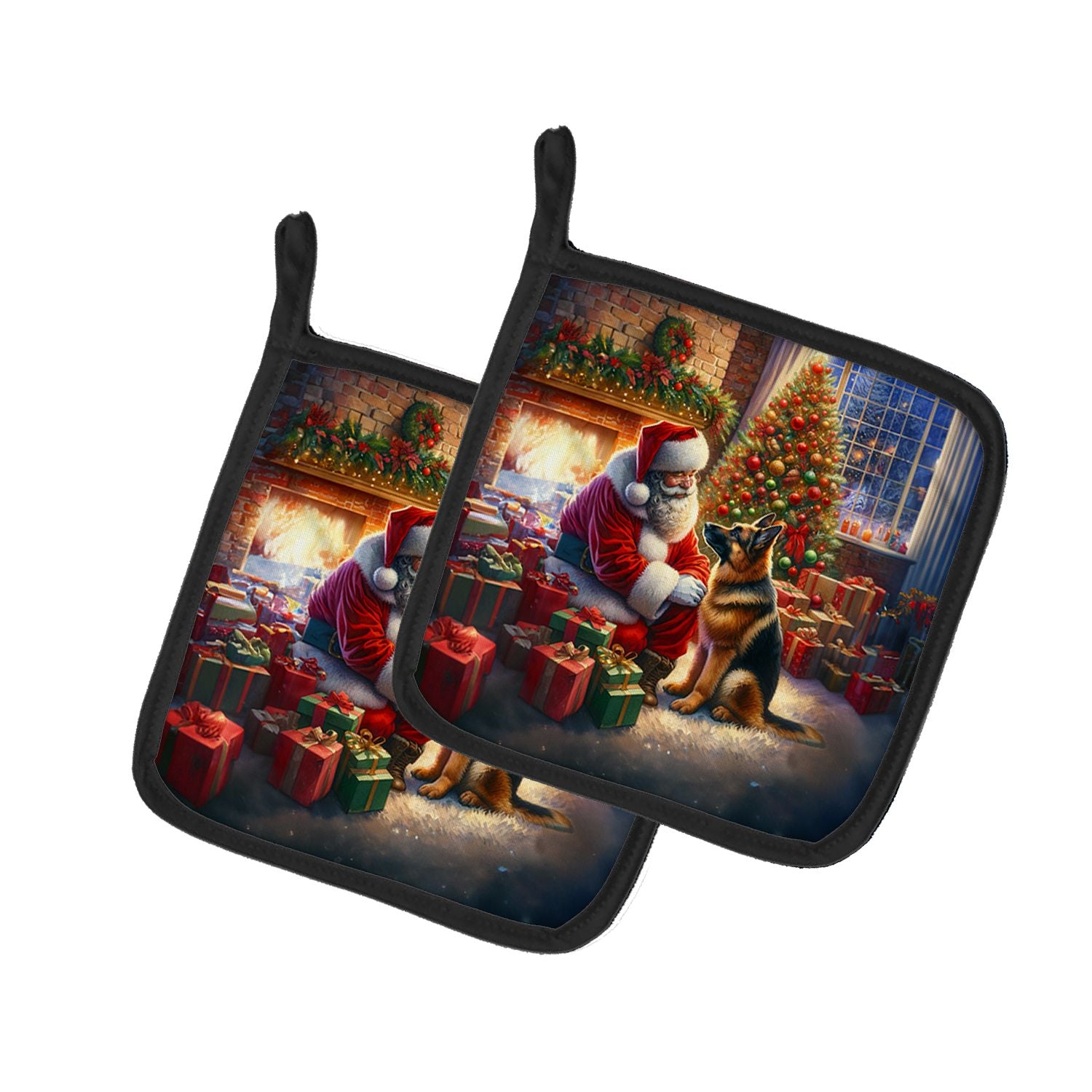 German Shepherd and Santa Claus Pair of Pot Holders Kitchen Heat Resistant Pot Holders Sets Oven Hot Pads for Cooking Baking BBQ
