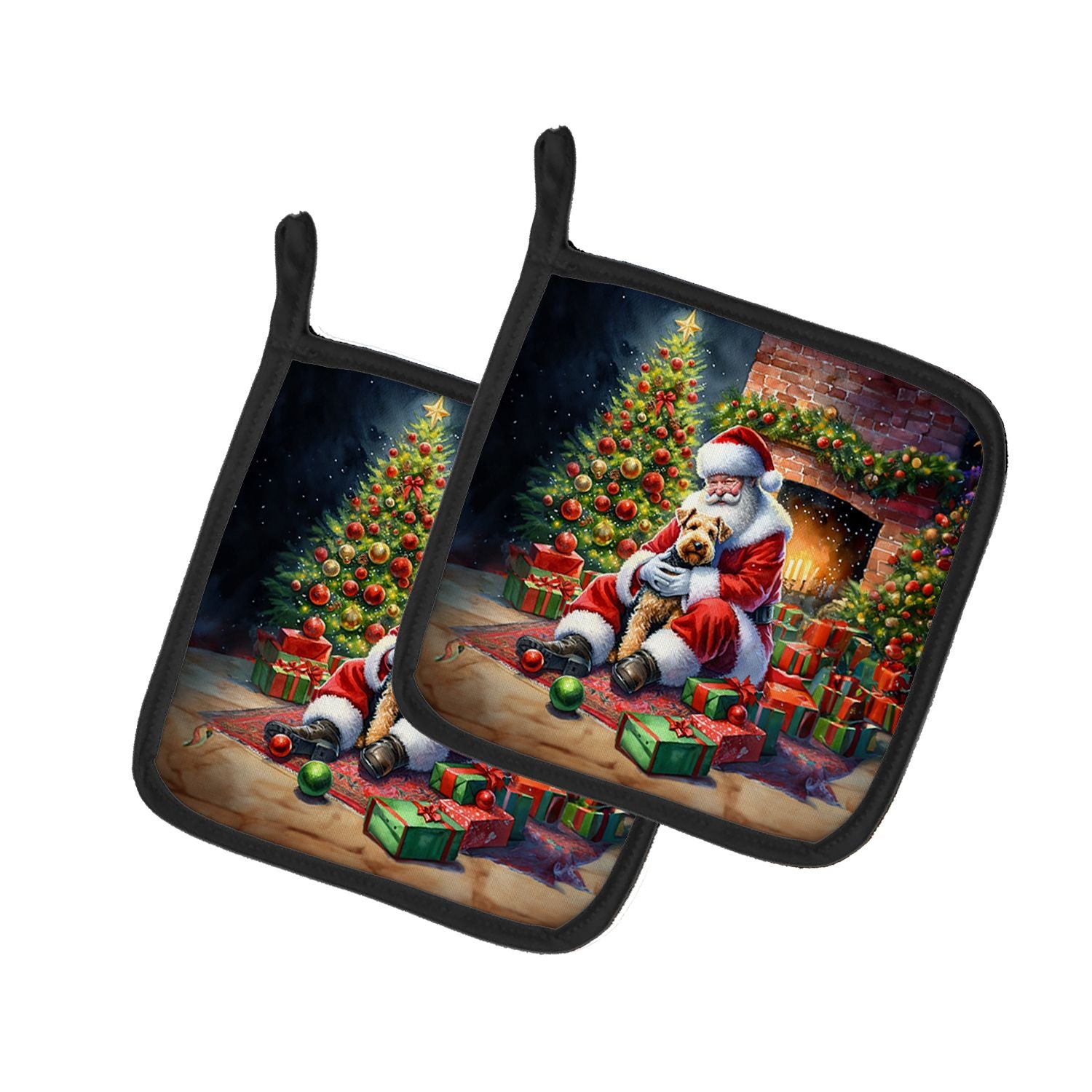 Lakeland Terrier and Santa Claus Pair of Pot Holders Kitchen Heat Resistant Pot Holders Sets Oven Hot Pads for Cooking Baking BB