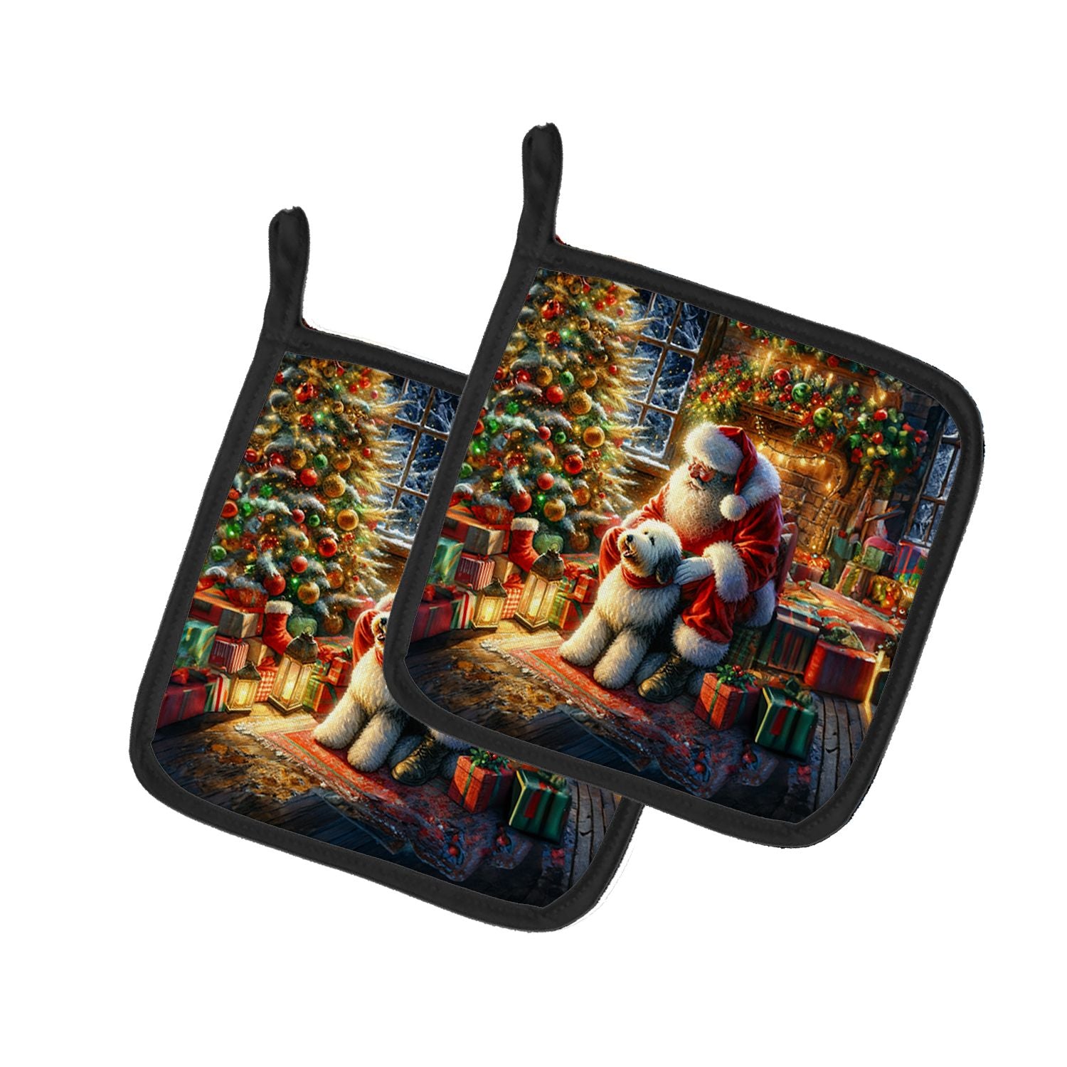 Old English Sheepdog and Santa Claus Pair of Pot Holders Kitchen Heat Resistant Pot Holders Sets Oven Hot Pads for Cooking Bakin