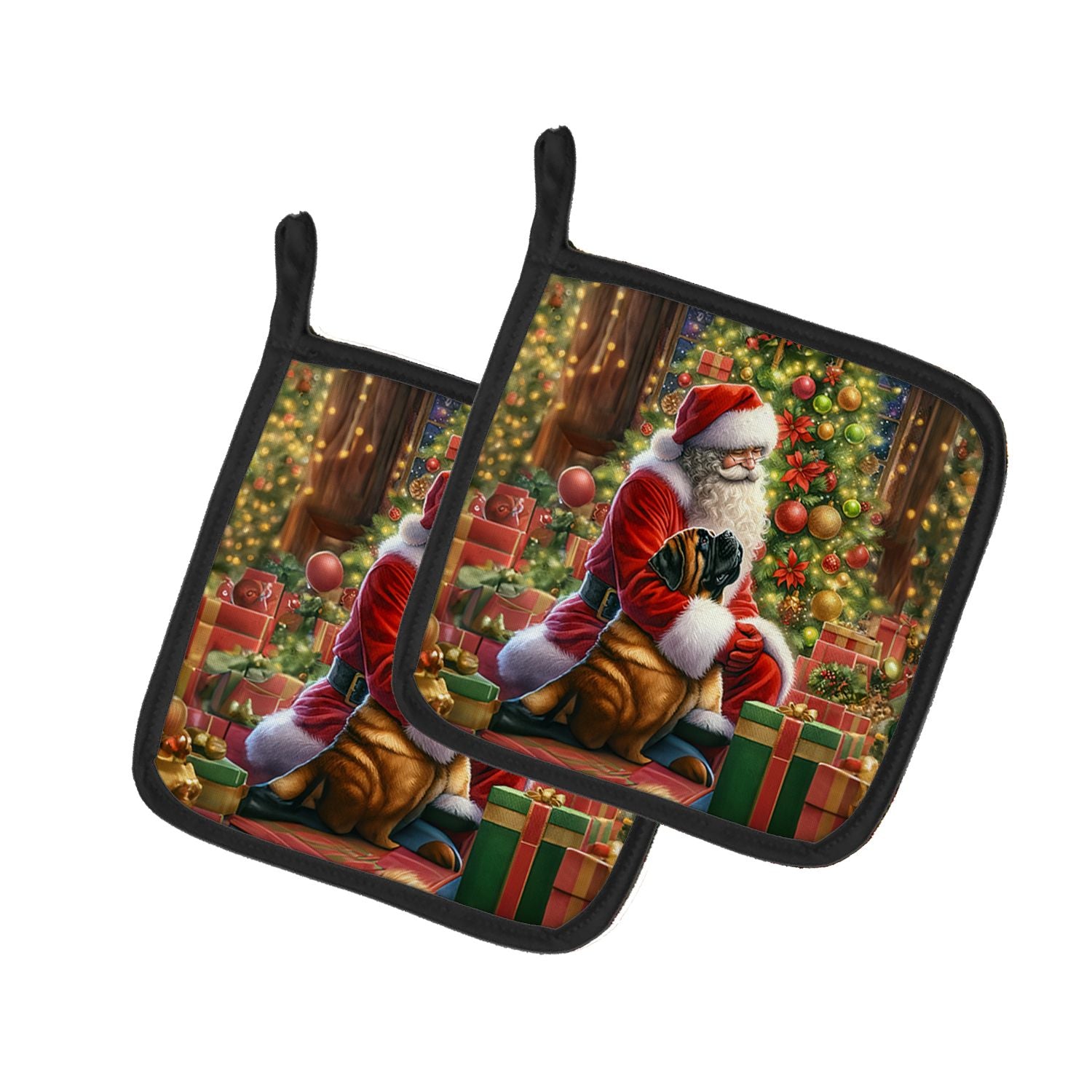 Mastiff and Santa Claus Pair of Pot Holders Kitchen Heat Resistant Pot Holders Sets Oven Hot Pads for Cooking Baking BBQ, 7 1/2 