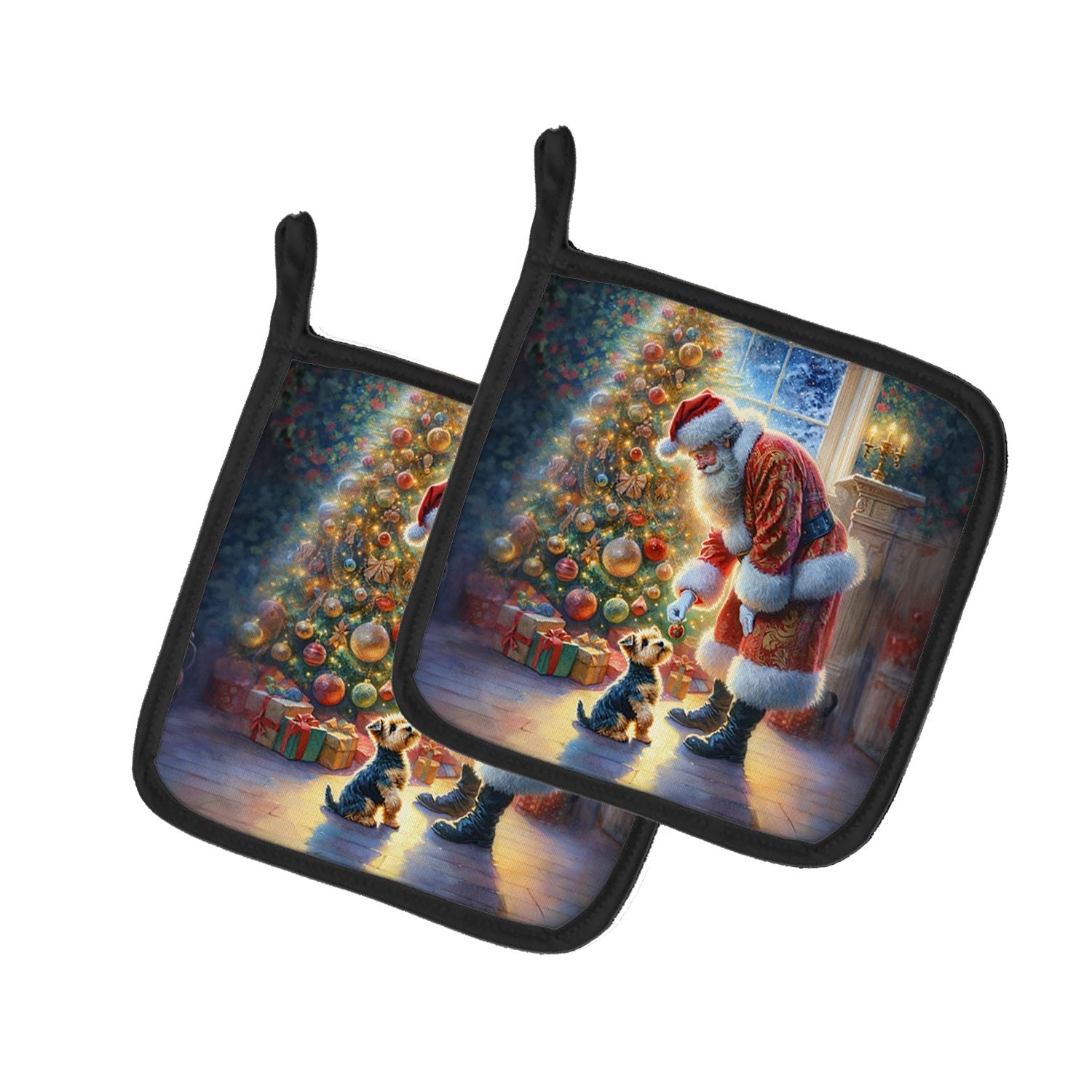 Australian Terrier and Santa Claus Pair of Pot Holders Kitchen Heat Resistant Pot Holders Sets Oven Hot Pads for Cooking Baking 