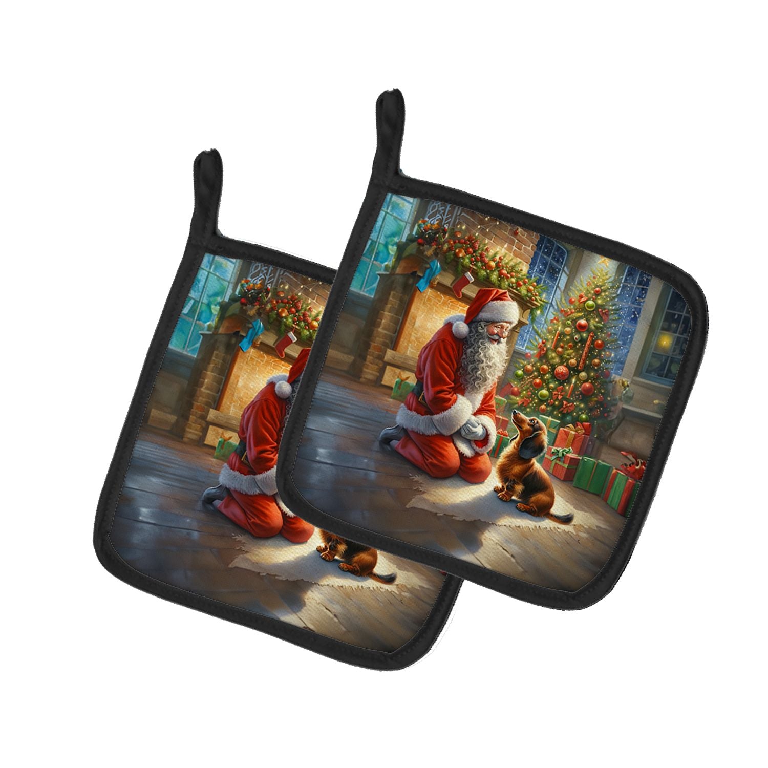 Dachshund and Santa Claus Pair of Pot Holders Kitchen Heat Resistant Pot Holders Sets Oven Hot Pads for Cooking Baking BBQ, 7 1/