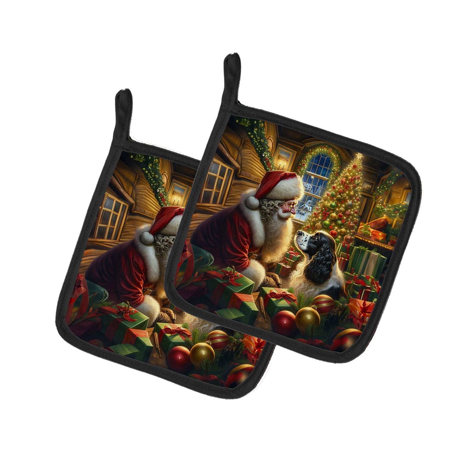 English Springer Spaniel and Santa Claus Pair of Pot Holders Kitchen Heat Resistant Pot Holders Sets Oven Hot Pads for Cooking B