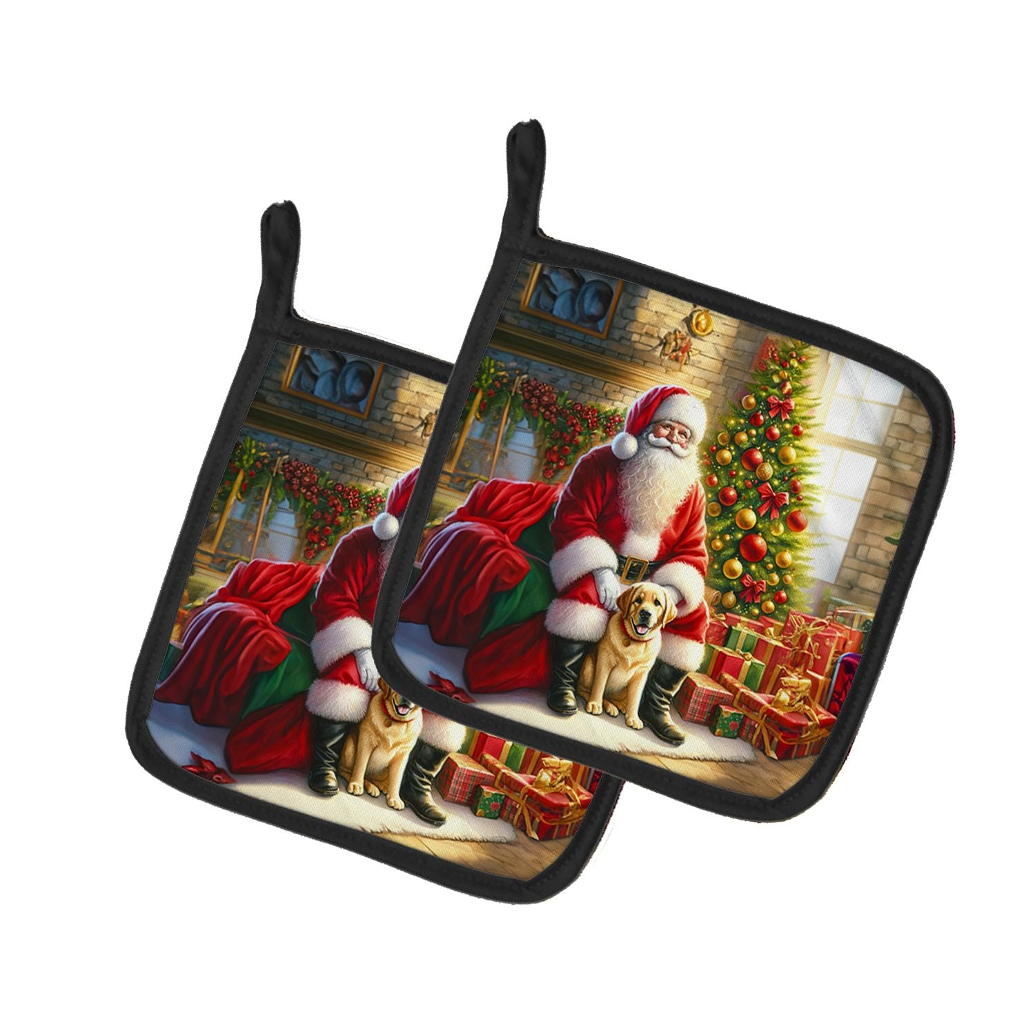 Labrador Retriever and Santa Claus Pair of Pot Holders Kitchen Heat Resistant Pot Holders Sets Oven Hot Pads for Cooking Baking 