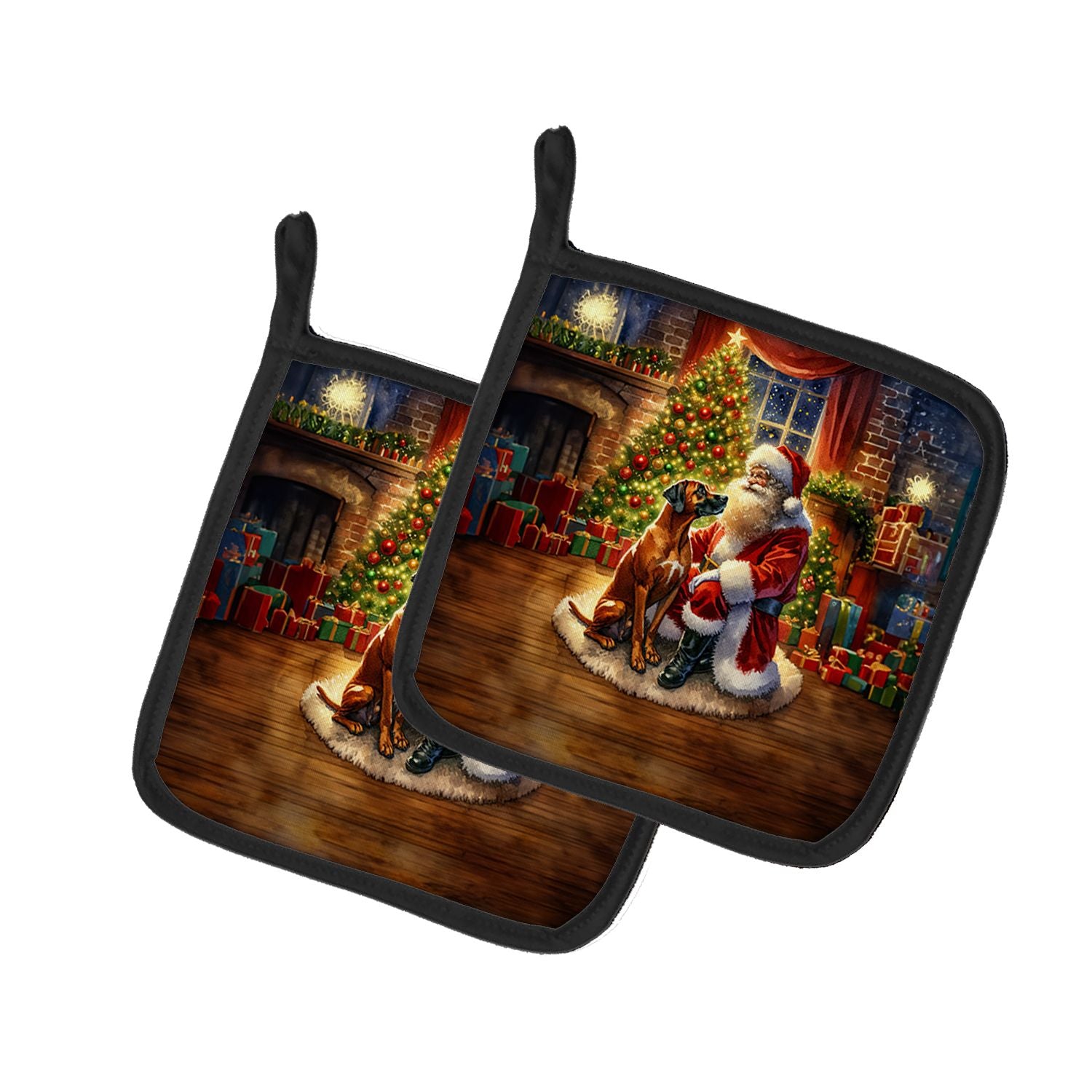 Rhodesian Ridgeback and Santa Claus Pair of Pot Holders Kitchen Heat Resistant Pot Holders Sets Oven Hot Pads for Cooking Baking