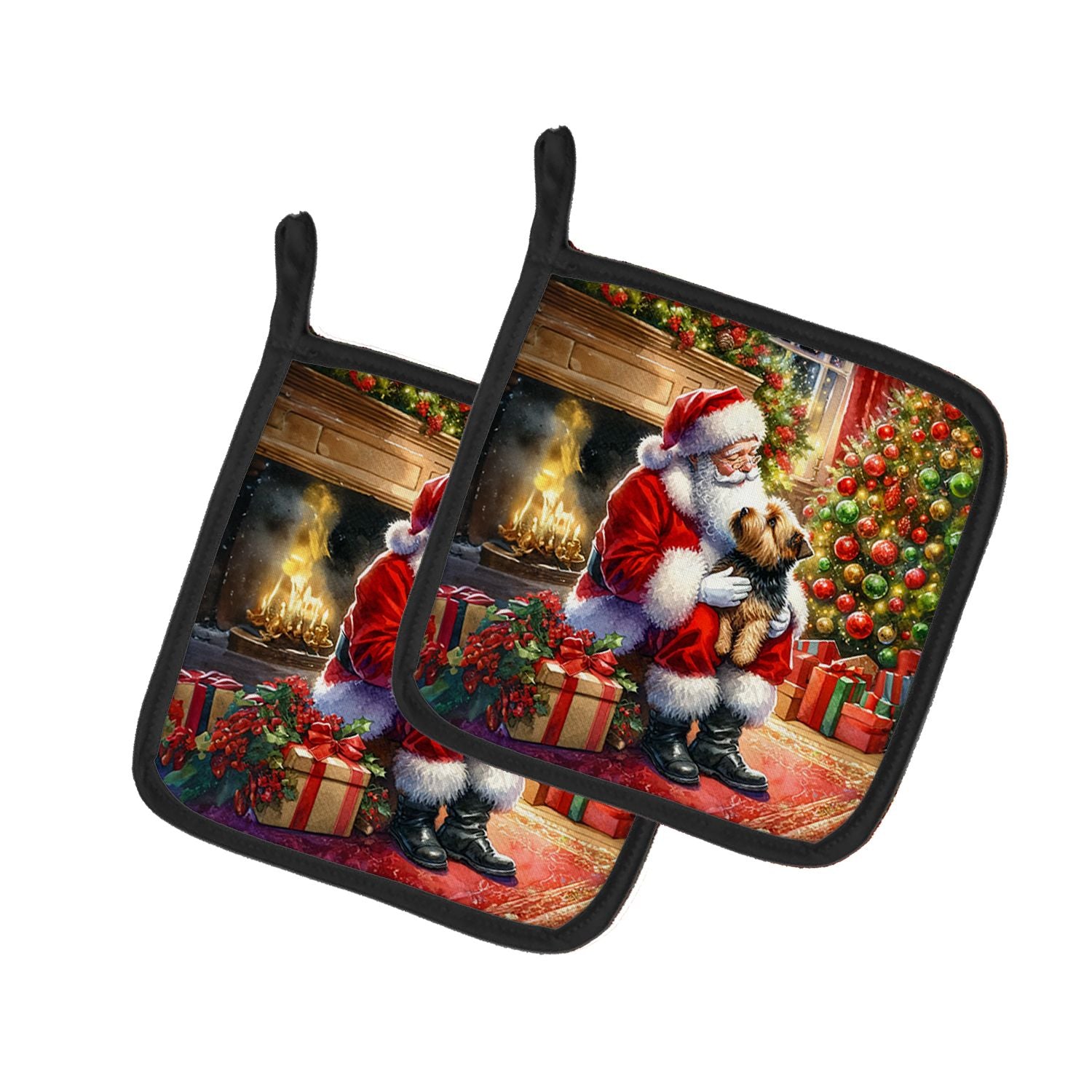 Norfolk Terrier and Santa Claus Pair of Pot Holders Kitchen Heat Resistant Pot Holders Sets Oven Hot Pads for Cooking Baking BBQ