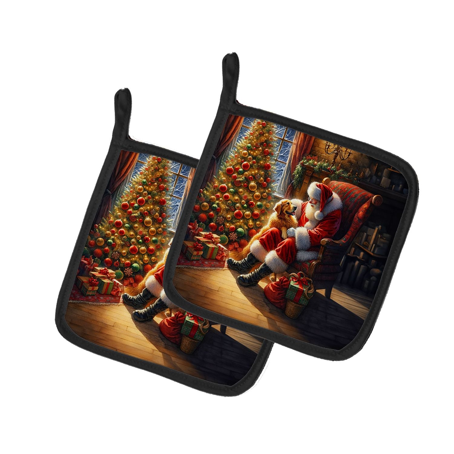 Golden Retriever and Santa Claus Pair of Pot Holders Kitchen Heat Resistant Pot Holders Sets Oven Hot Pads for Cooking Baking BB