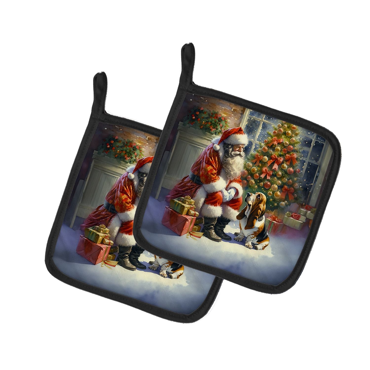 Basset Hound and Santa Claus Pair of Pot Holders Kitchen Heat Resistant Pot Holders Sets Oven Hot Pads for Cooking Baking BBQ, 7