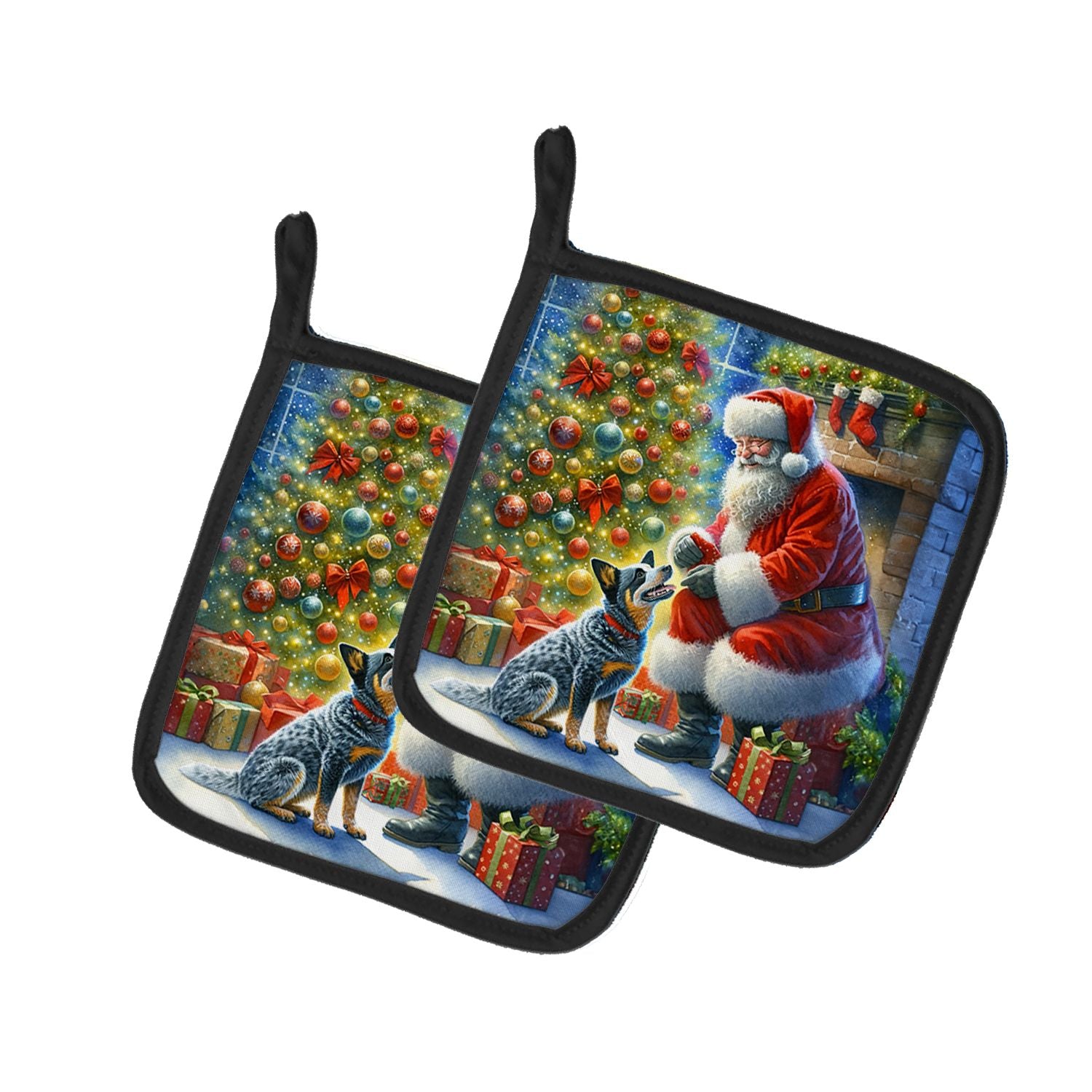 Australian Cattle Dog and Santa Claus Pair of Pot Holders Kitchen Heat Resistant Pot Holders Sets Oven Hot Pads for Cooking Baki