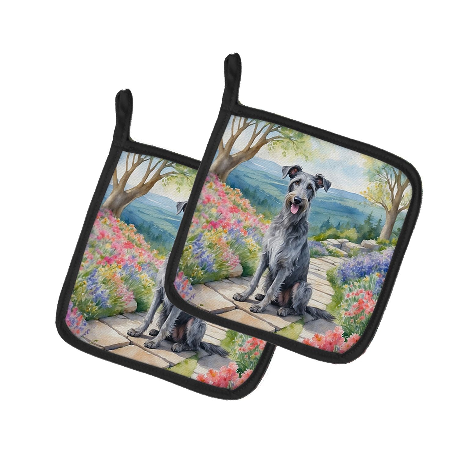 Scottish Deerhound Spring Path Pair of Pot Holders Kitchen Heat Resistant Pot Holders Sets Oven Hot Pads for Cooking Baking BBQ,