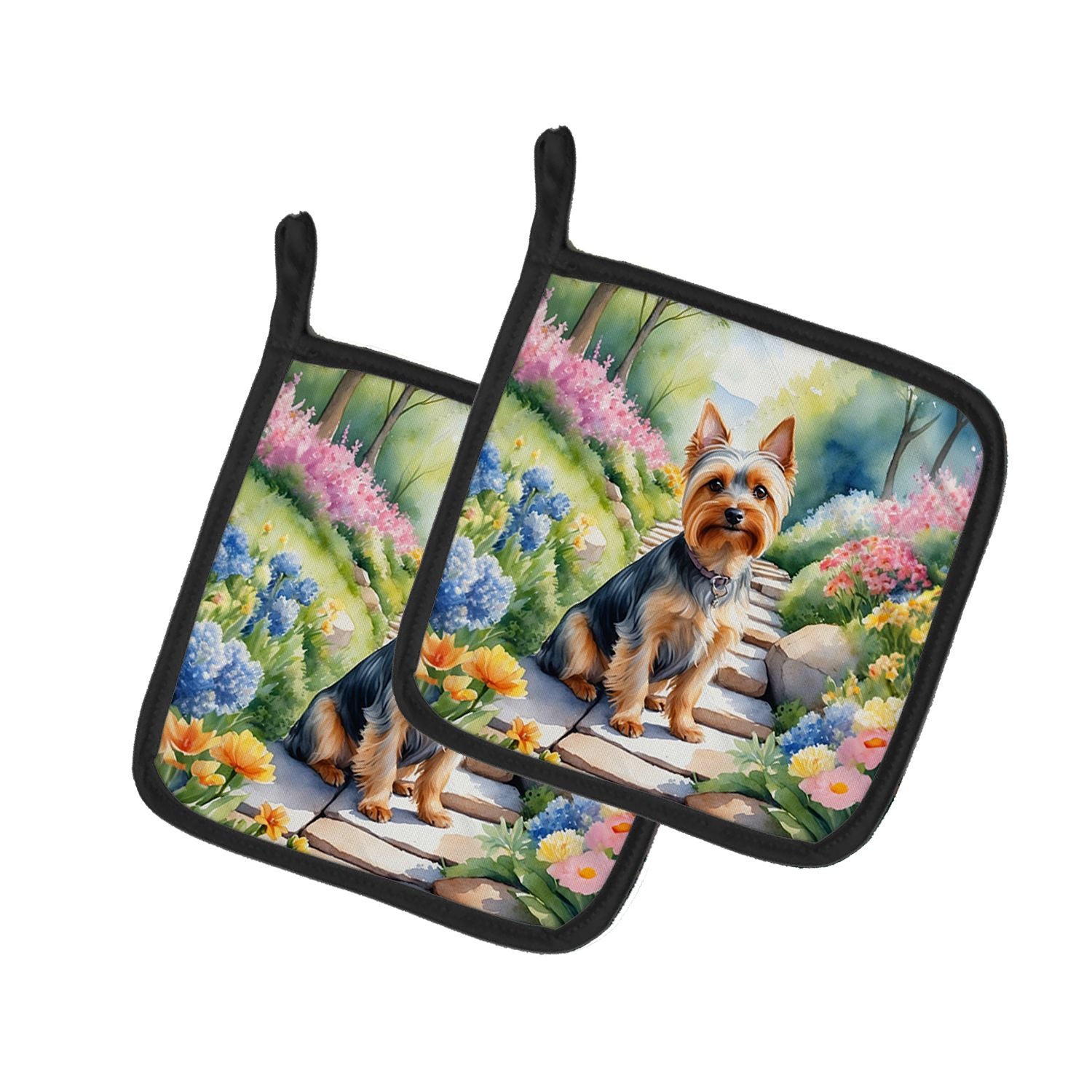 Silky Terrier Spring Path Pair of Pot Holders Kitchen Heat Resistant Pot Holders Sets Oven Hot Pads for Cooking Baking BBQ, 7 1/