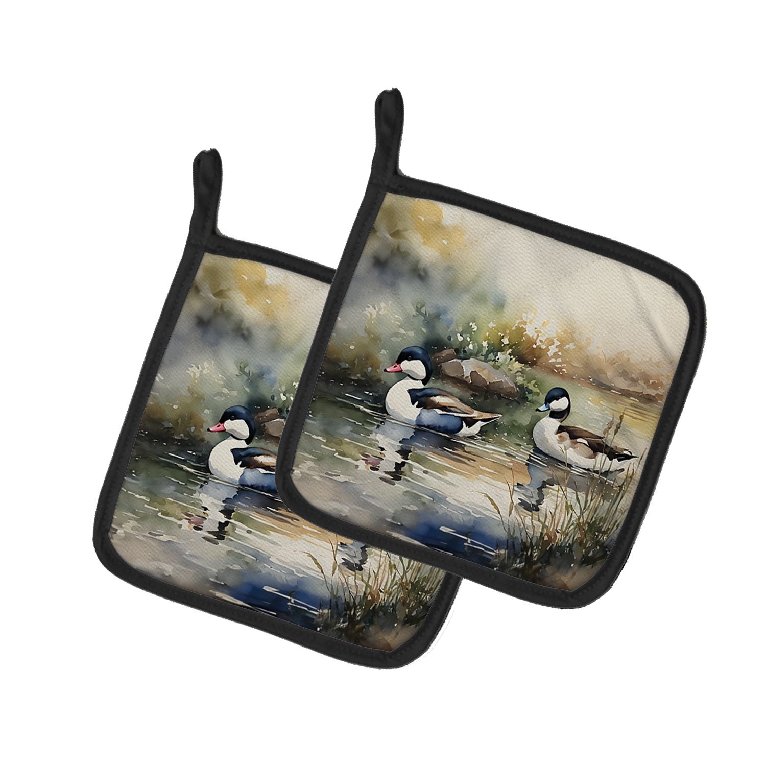 Bufflehead Pair of Pot Holders Kitchen Heat Resistant Pot Holders Sets Oven Hot Pads for Cooking Baking BBQ, 7 1/2 x 7 1/2