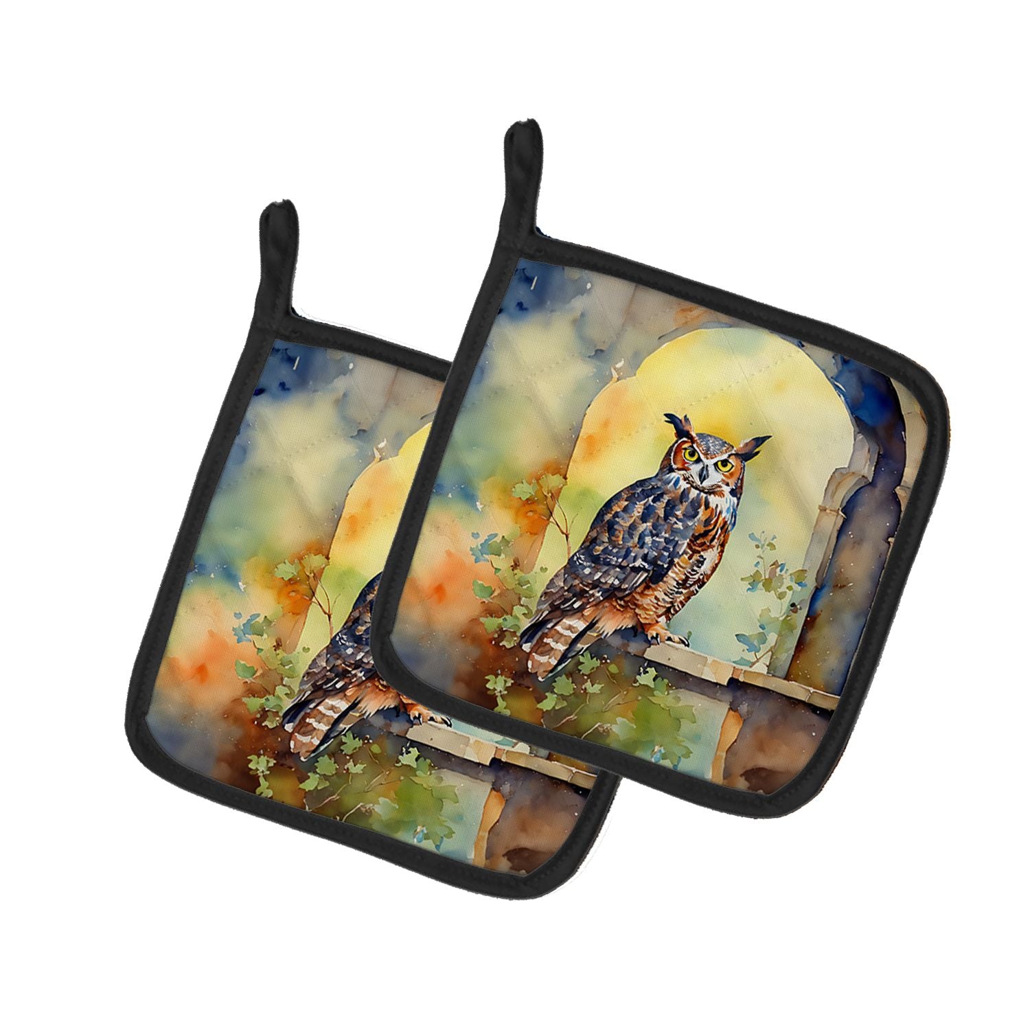 Great Horned Owl Pair of Pot Holders Kitchen Heat Resistant Pot Holders Sets Oven Hot Pads for Cooking Baking BBQ, 7 1/2 x 7 1/2