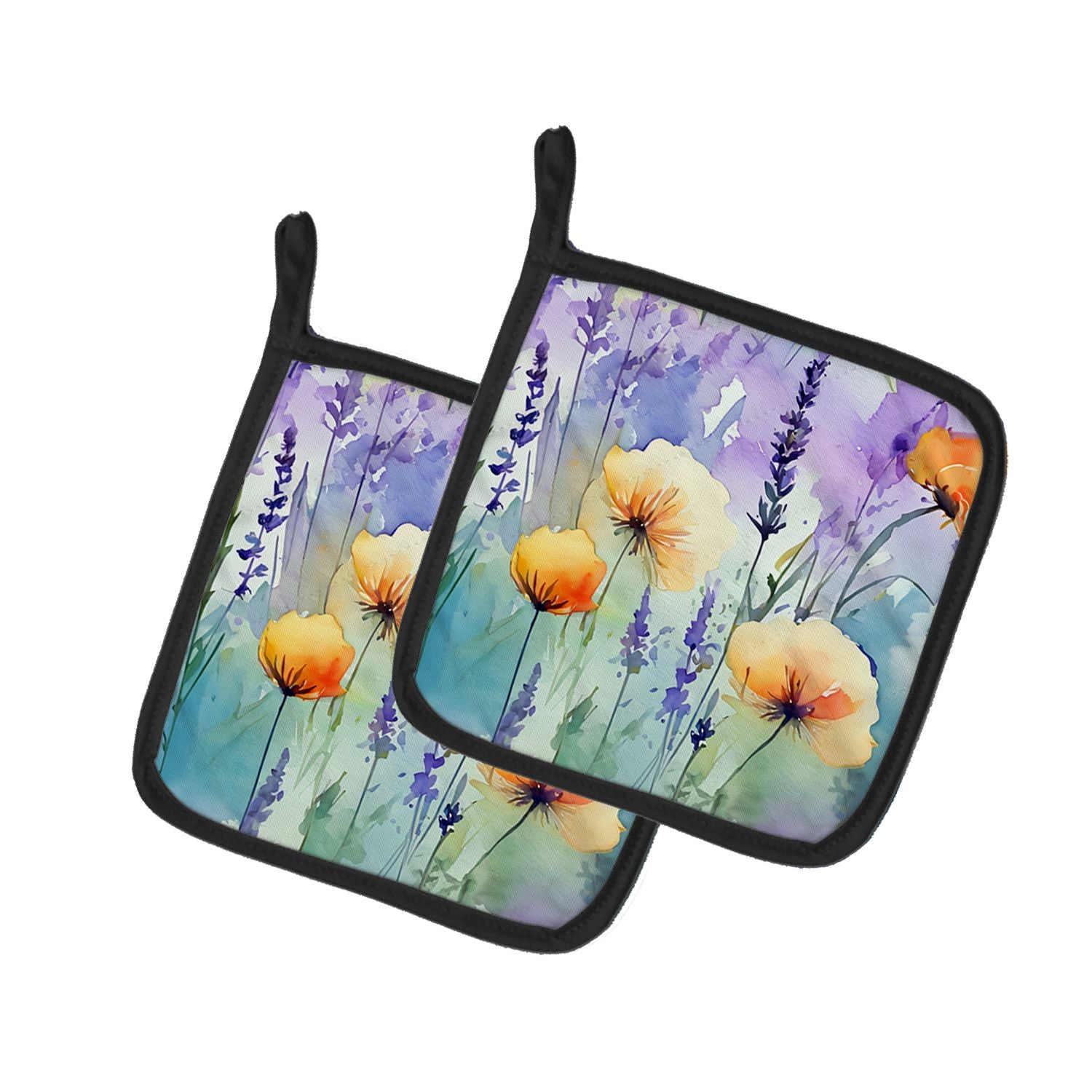 Lavender in Watercolor Pair of Pot Holders Kitchen Heat Resistant Pot Holders Sets Oven Hot Pads for Cooking Baking BBQ, 7 1/2 x