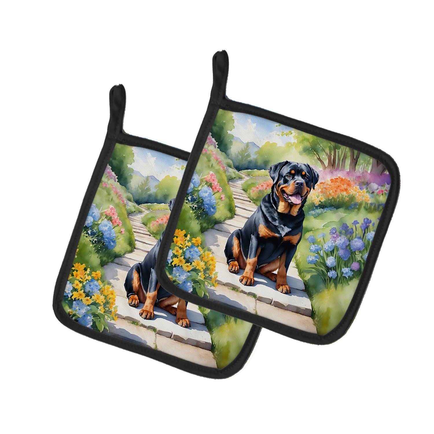 Rottweiler Spring Path Pair of Pot Holders Kitchen Heat Resistant Pot Holders Sets Oven Hot Pads for Cooking Baking BBQ, 7 1/2 x