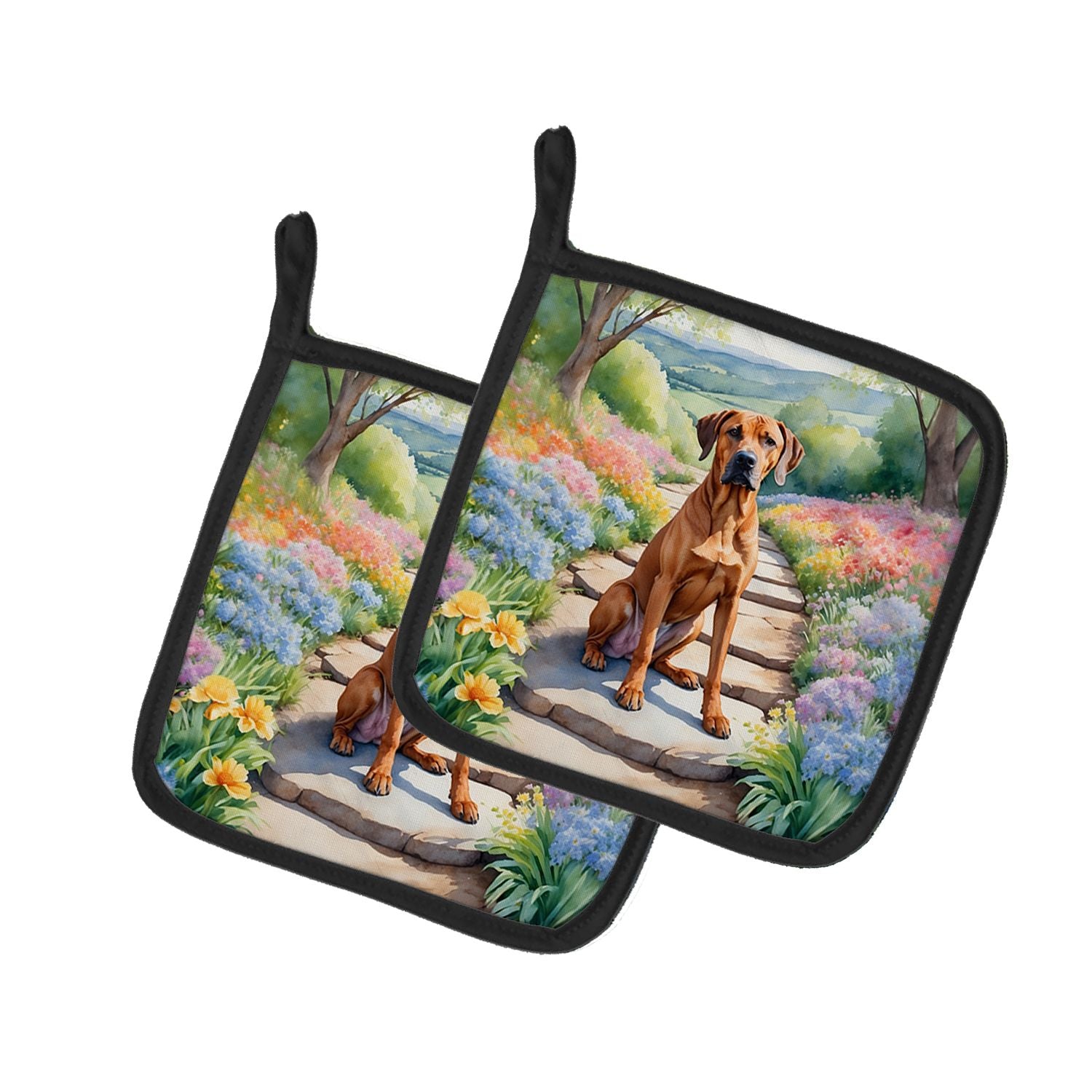 Rhodesian Ridgeback Spring Path Pair of Pot Holders Kitchen Heat Resistant Pot Holders Sets Oven Hot Pads for Cooking Baking BBQ
