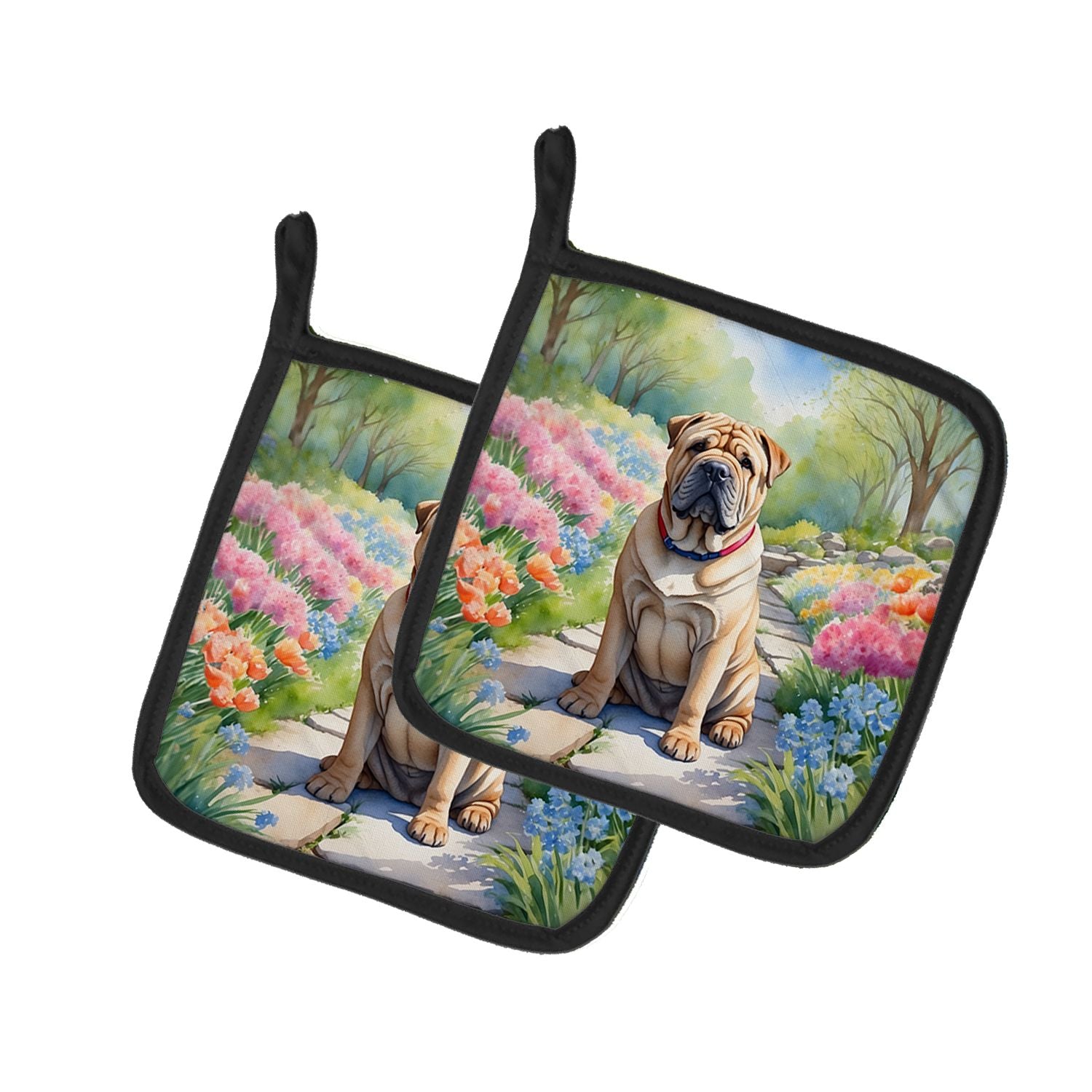 Shar Pei Spring Path Pair of Pot Holders Kitchen Heat Resistant Pot Holders Sets Oven Hot Pads for Cooking Baking BBQ, 7 1/2 x 7